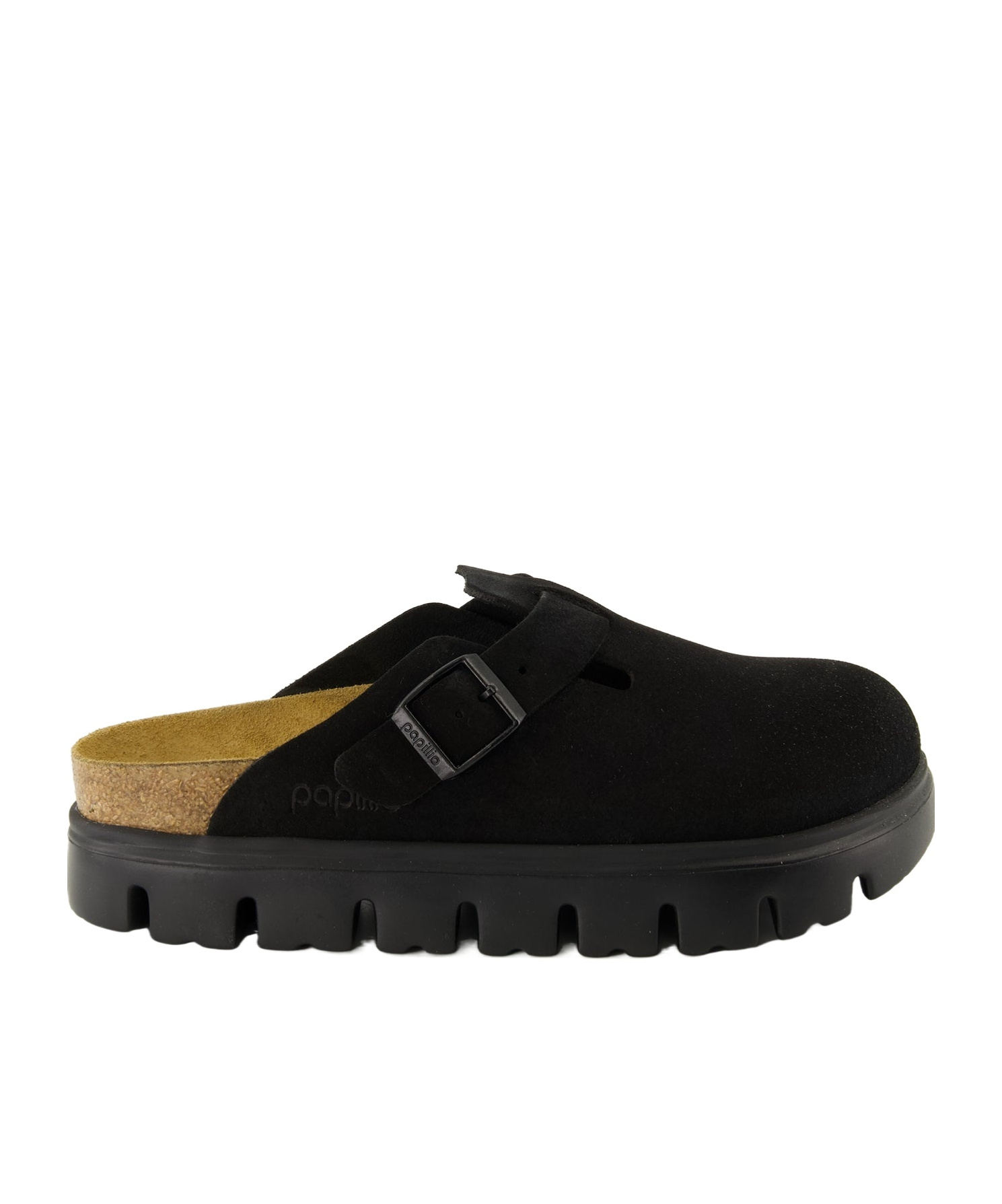 Birkenstock Boston Chunky Suede Leather Sandal In Black In Nero