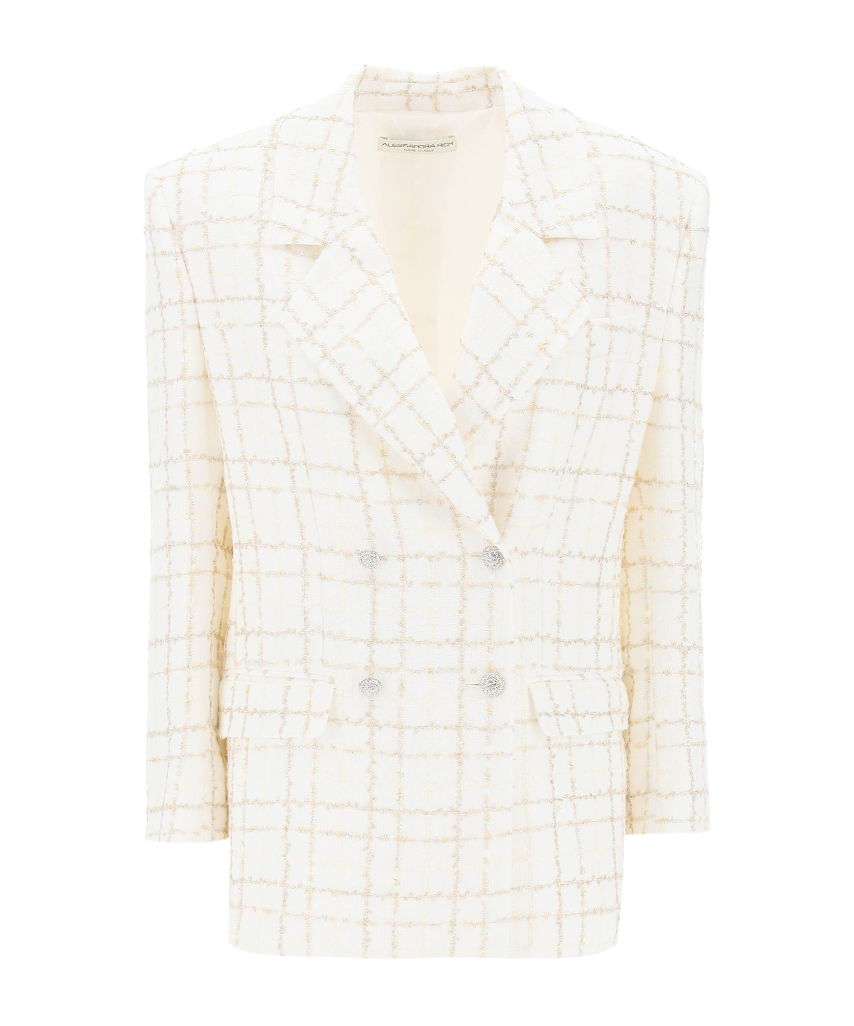 Alessandra Rich Oversized Tweed Jacket With Plaid Pattern In White