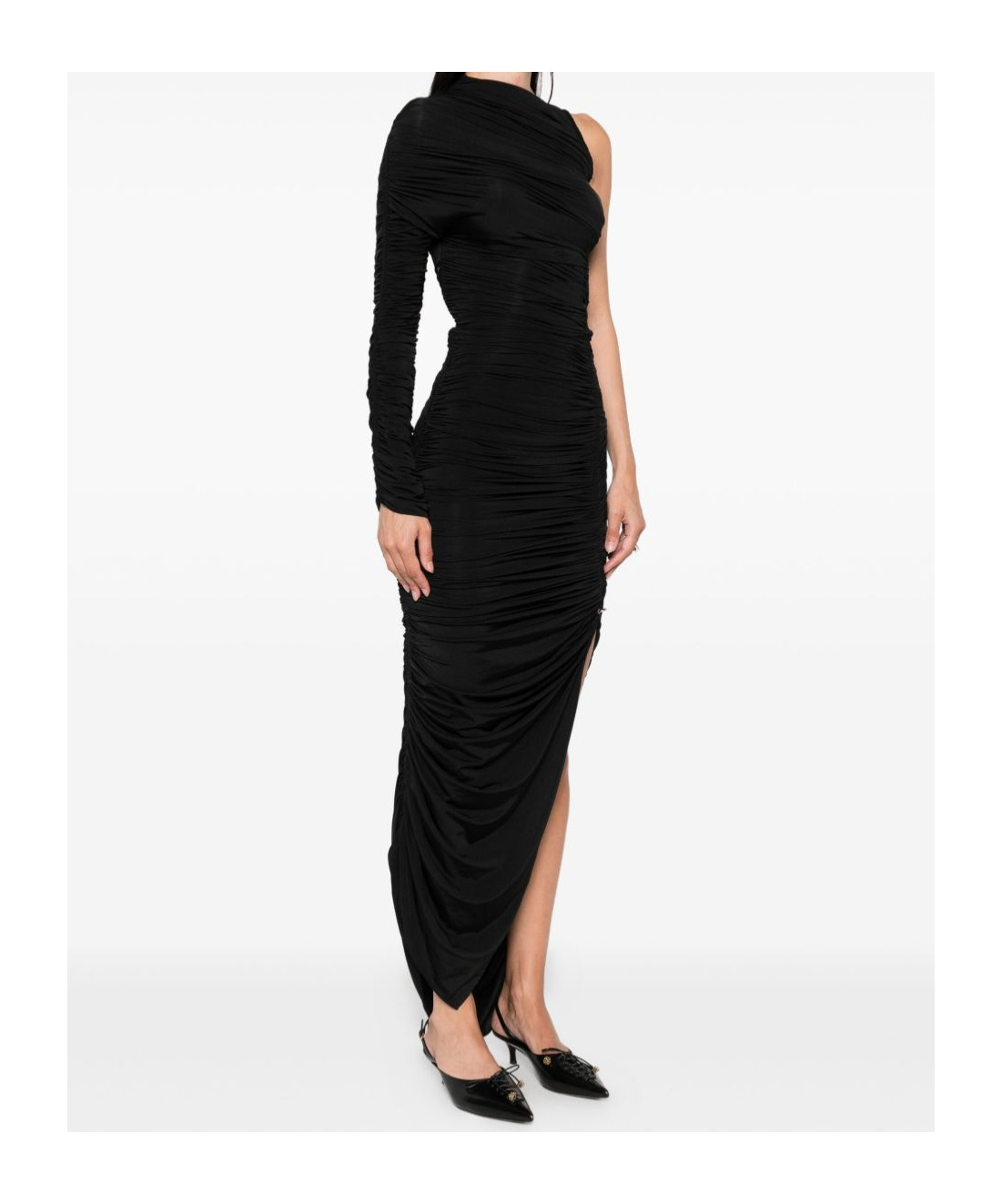 Mugler Knee Length Draped One-shoulder Dress In Black