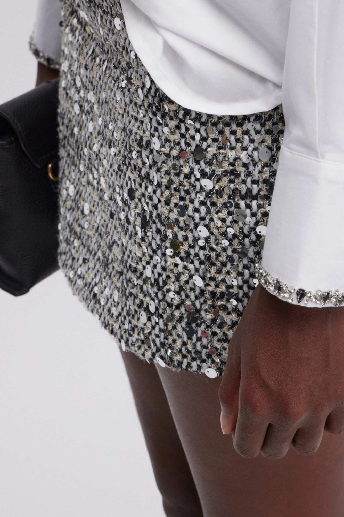 Ermanno Firenze High-waisted Grey Tweed Miniskirt With Trapezoid Silhouette In Silver