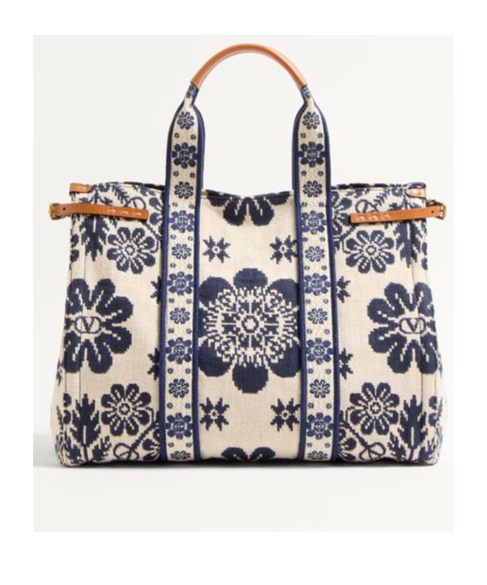 Valentino Antibes Large Leather-trimmed Floral-jacquard Tote In Multicolor