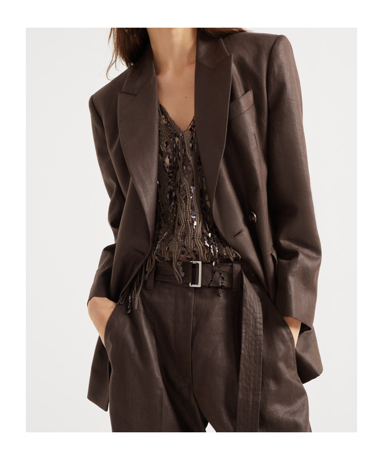 Brunello Cucinelli Double-breasted Twill Blazer In Brown