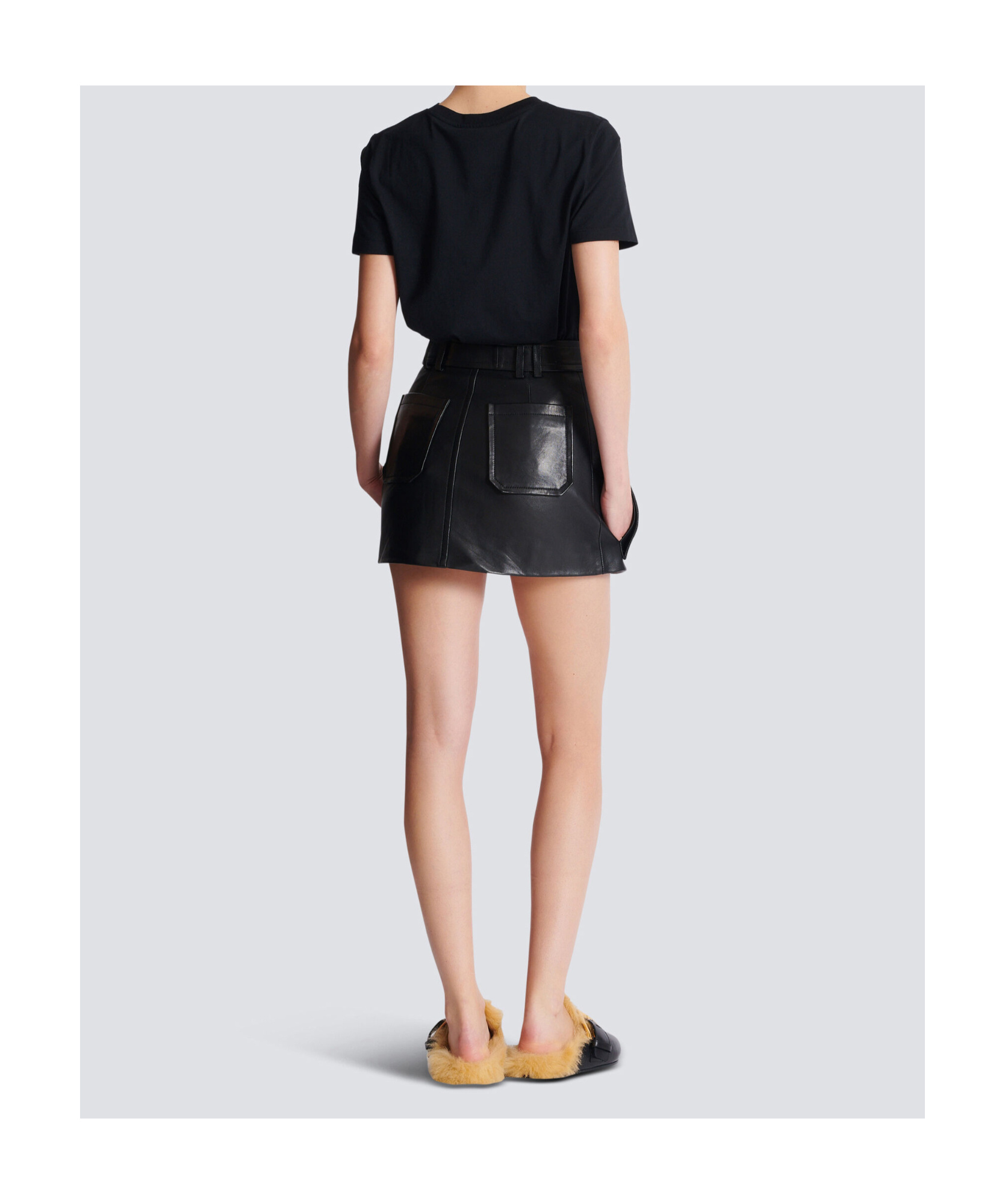 Balmain Lambskin Belted Mini Skirt