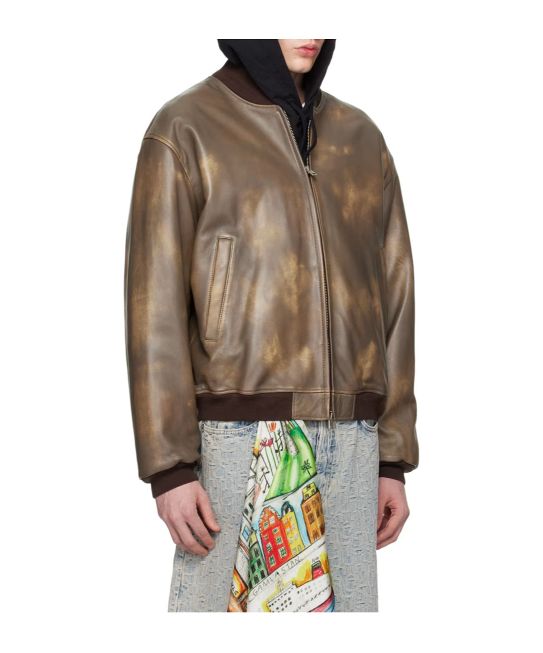 Acne Studios Long-sleeved Zipper Leather Jacket In Brown