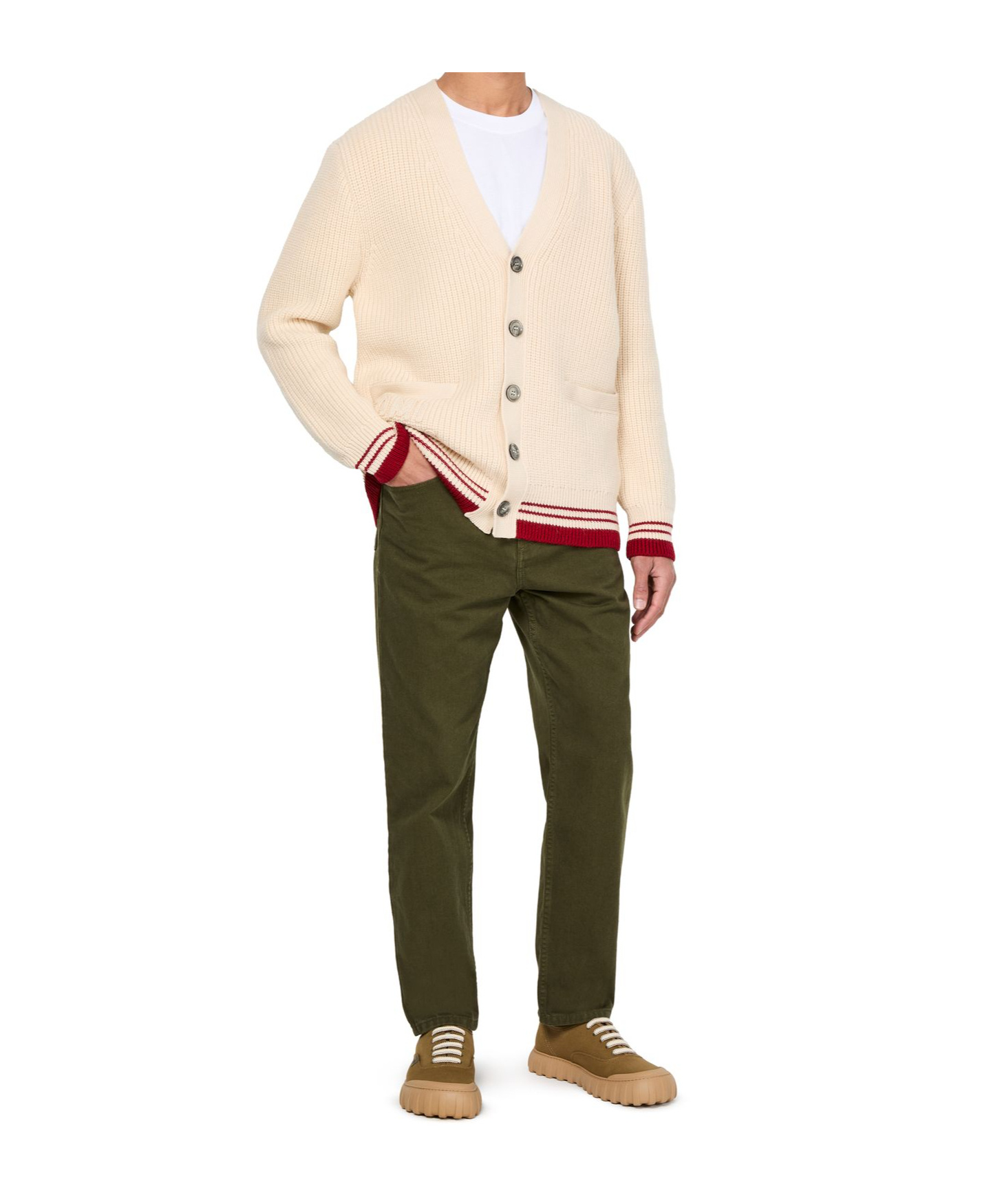 Shop Ami Alexandre Mattiussi Long-sleeved Cardigan In Nude
