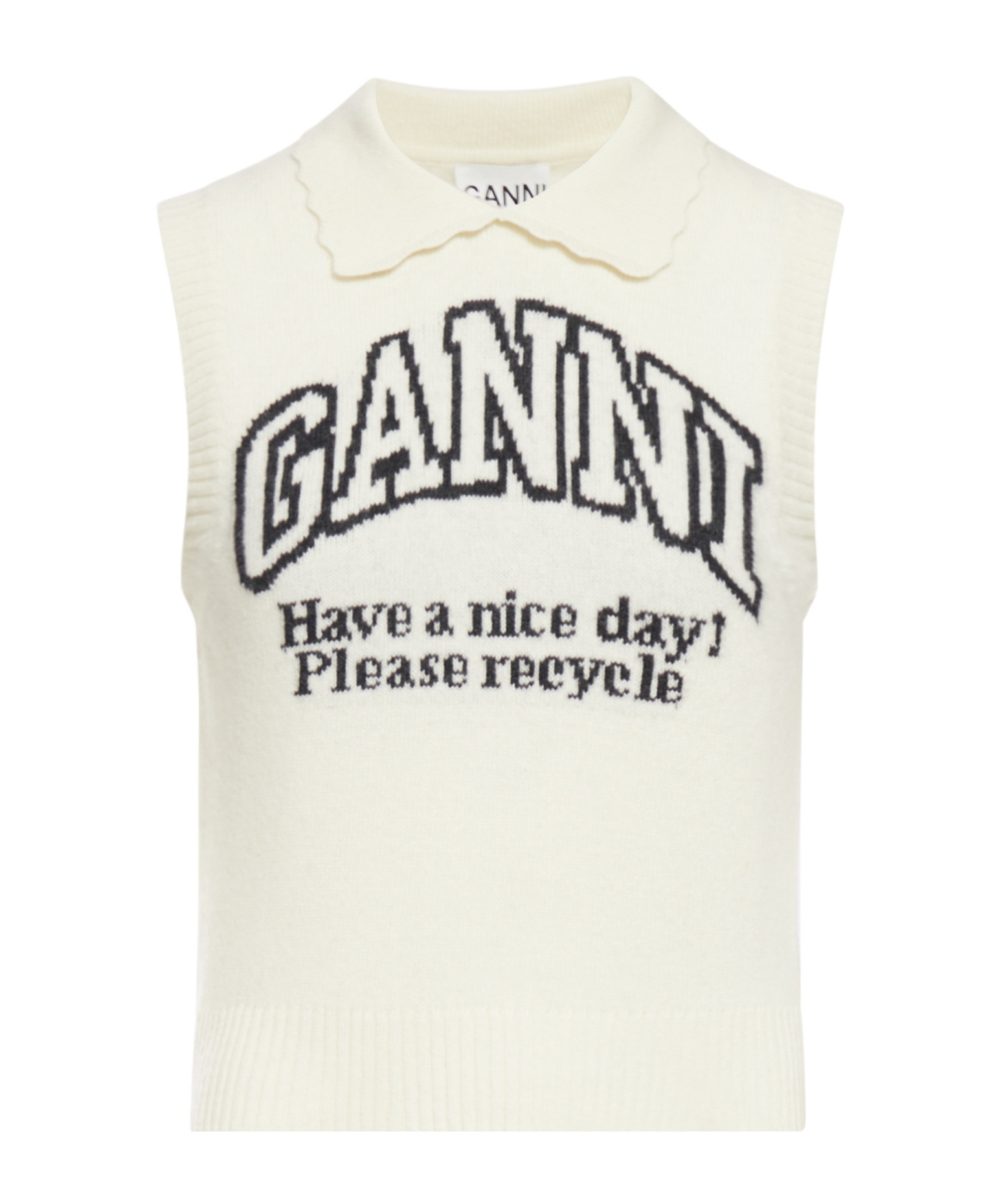Ganni Wool Collared Sweater Vest In White