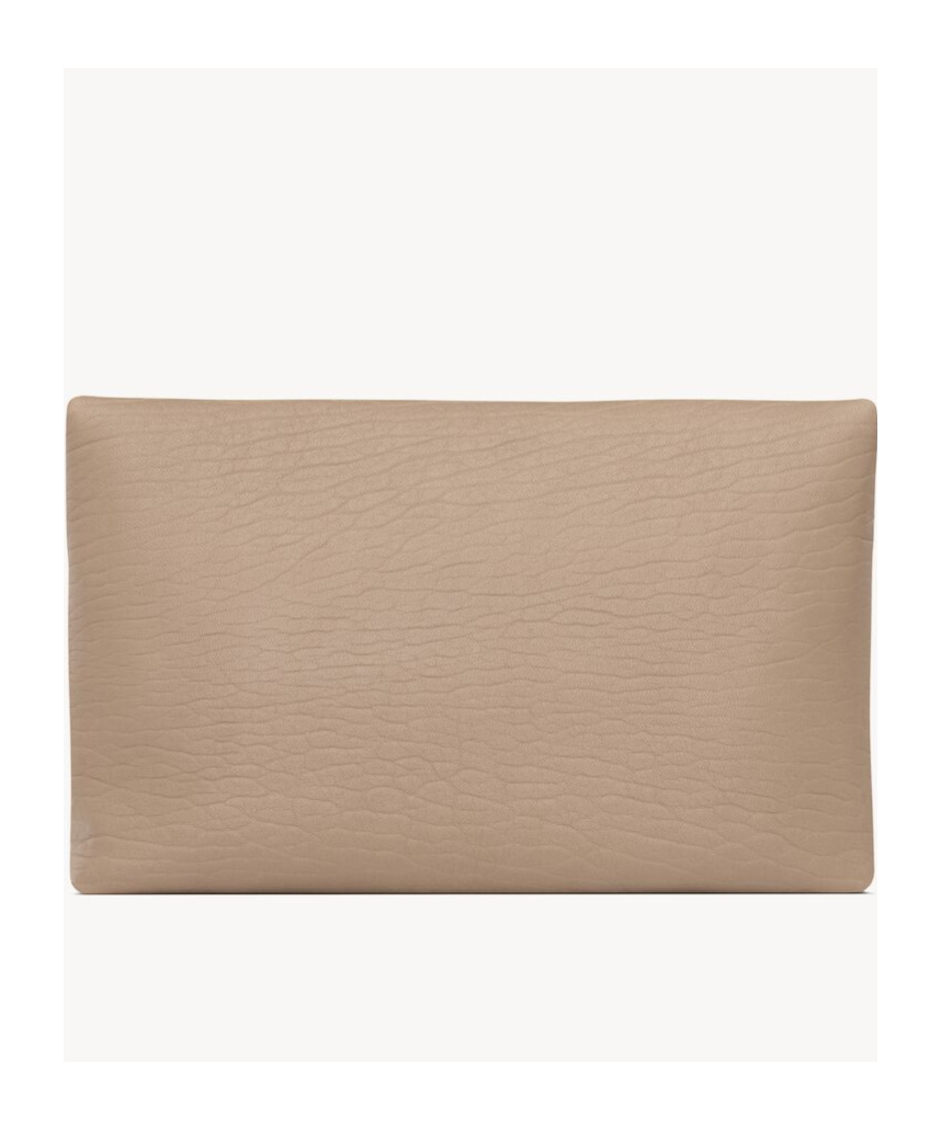 Saint Laurent Cassandre Large Envelope Pouch In Lambskin In Brown