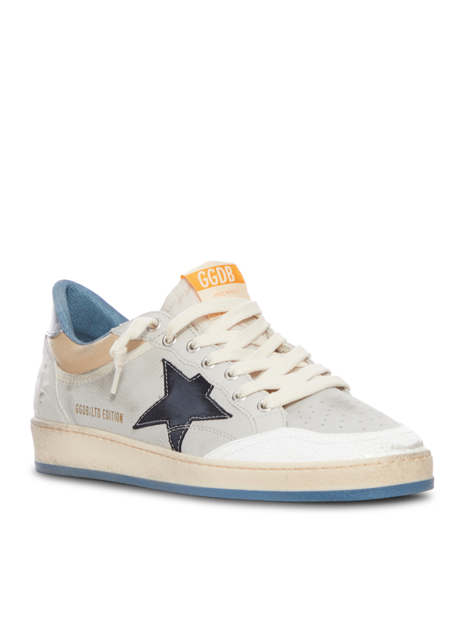 Golden Goose Ballstar Nabuk And Nylon Upper Crack Leather Toe Nylon Tongue Nabuk Star Laminated Heel Leather Spur In Gray
