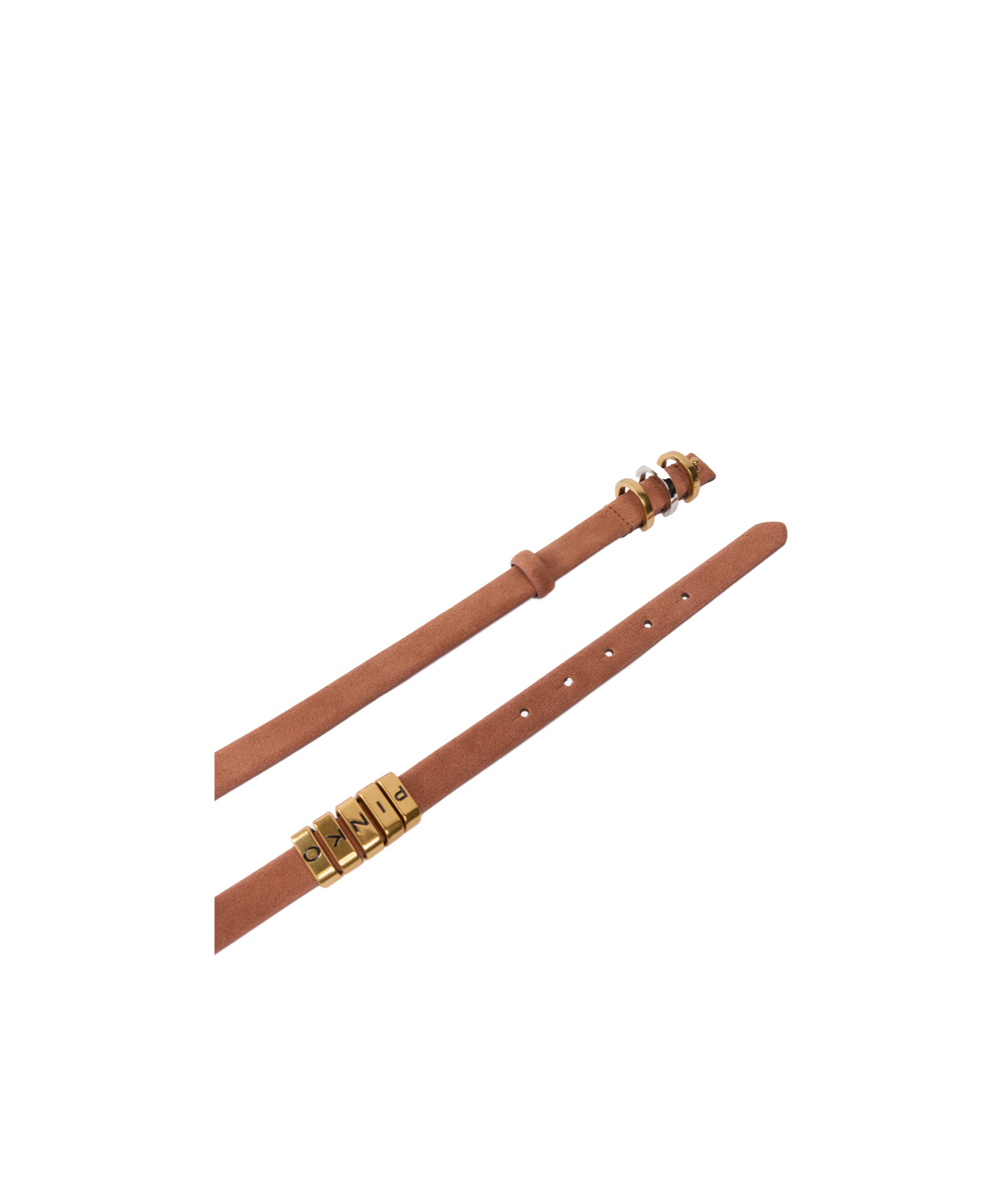 Pinko Thin Suede Belt With Logo-branded Rings, 2cm In Brown