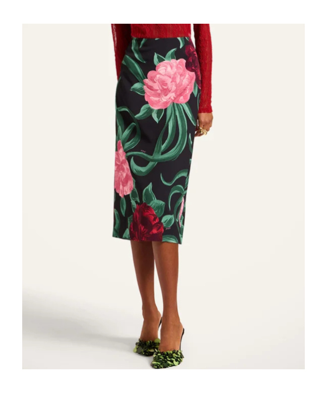 La Doublej Floral Midi Skirt In Black