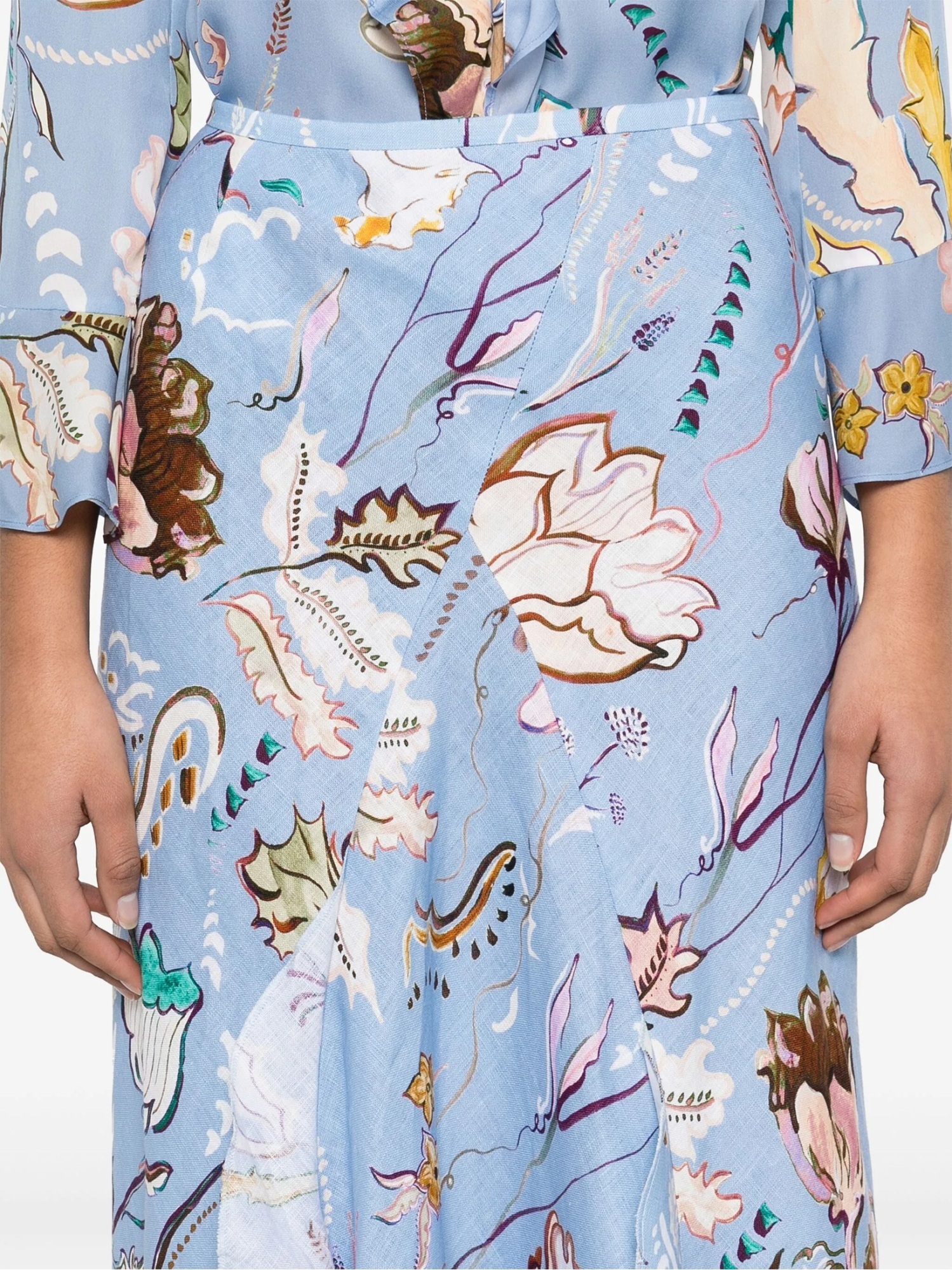 Shop Dorothee Schumacher Floral Power Midi Skirt In Blue