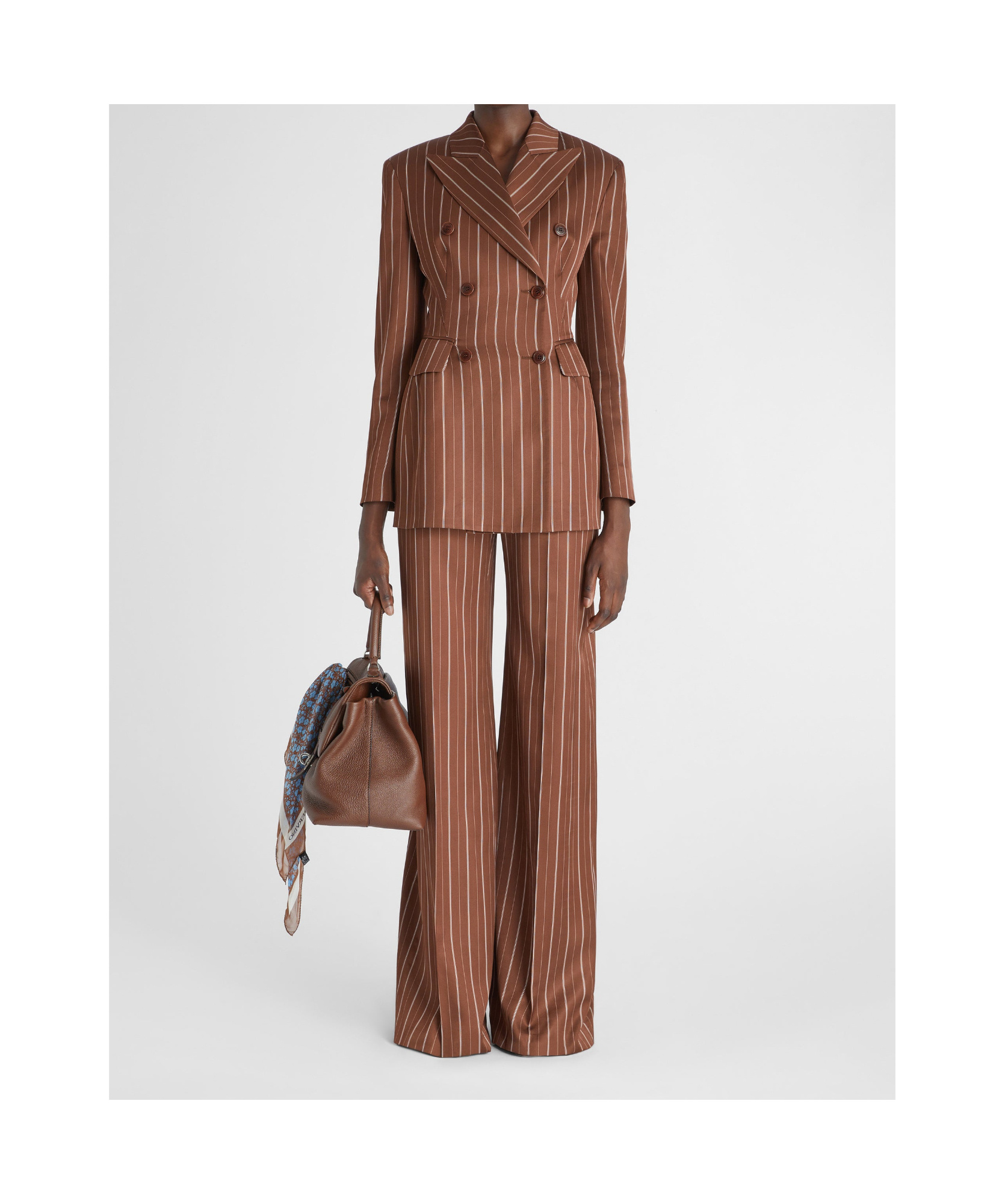 ERMANNO SCERVINO ERMANNO SCERVINO DOUBLE-BREASTED SCULPTURAL PINSTRIPE BLAZER