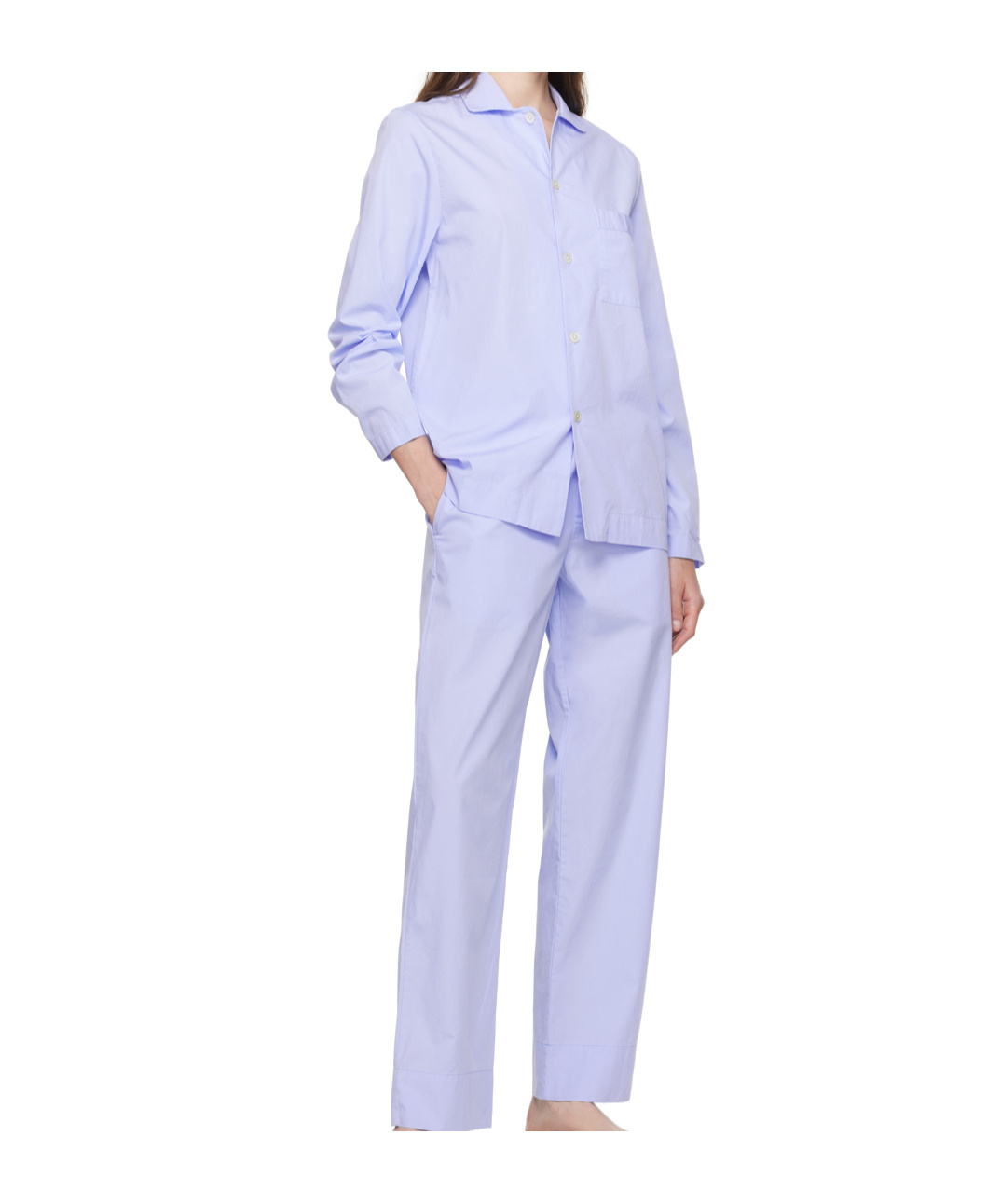 Tekla Organic Cotton Poplin Pajama Pants In Blue