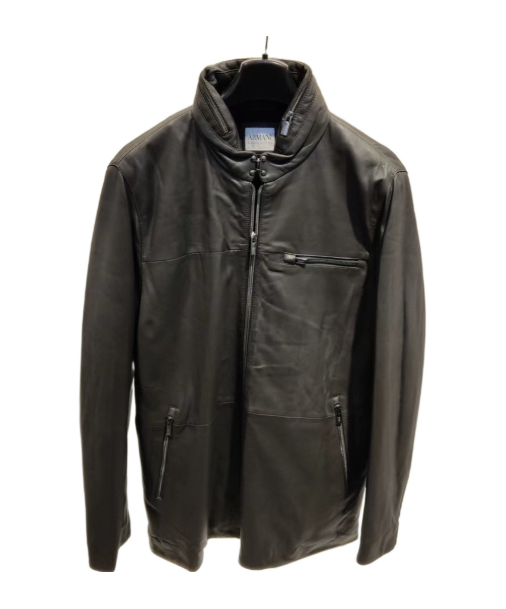 Armani Collezioni Long-sleeved Leather Jacket In Black