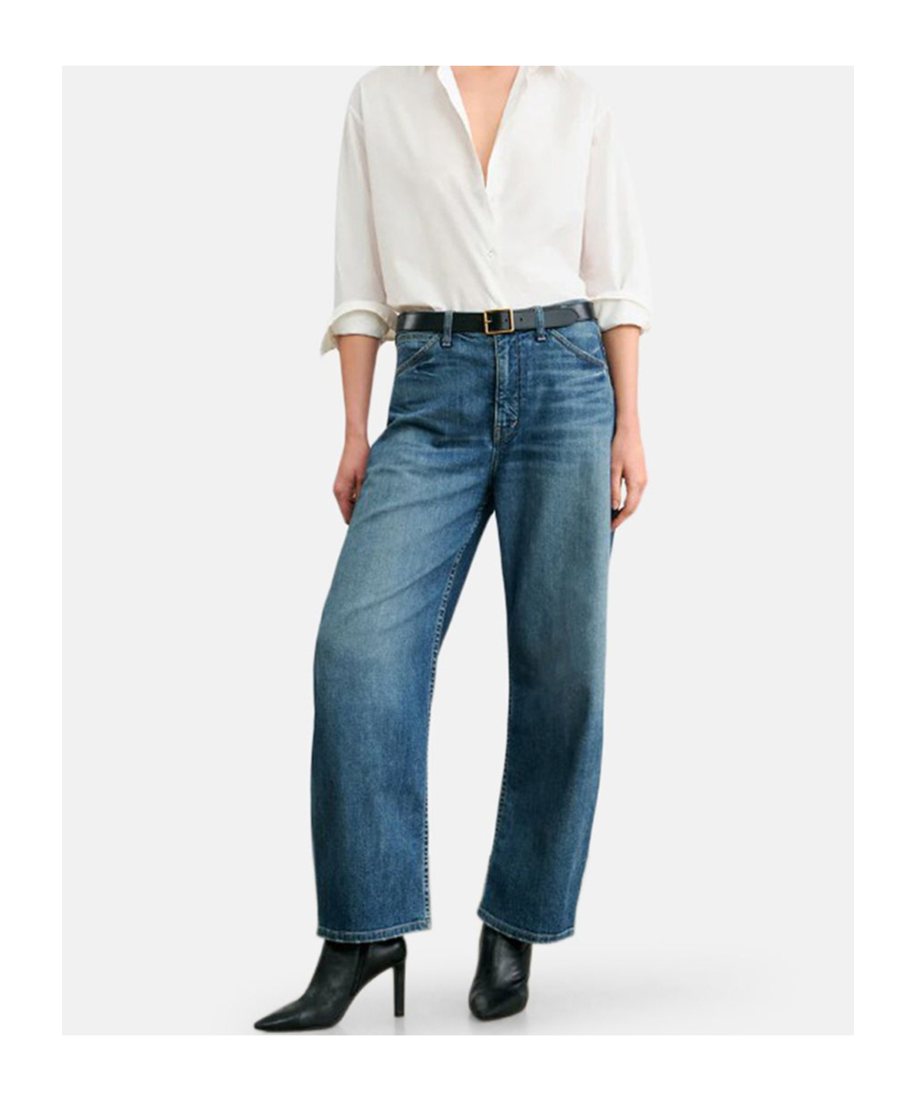 Nili Lotan Belt-lined Denim Trousers In Blue