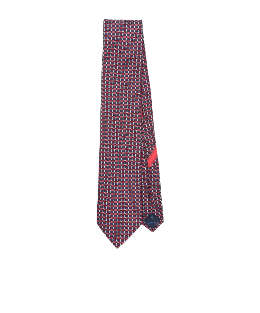 Ferragamo Geometric-pattern Silk Tie Contrast Trim In Multi