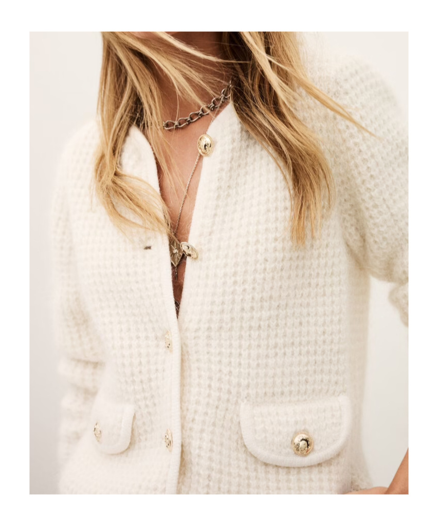 Bash Button-front Cardigan In White