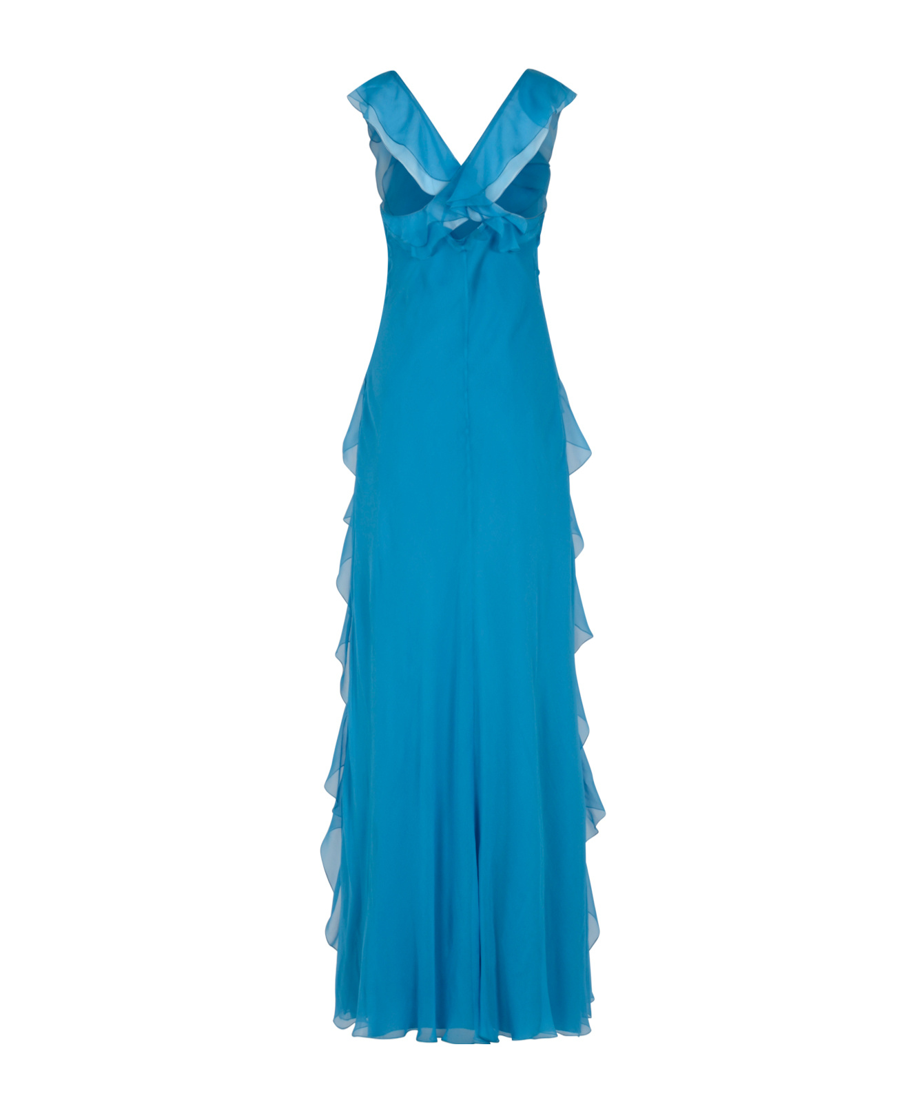 Alberta Ferretti Ruffle Dress In Blue