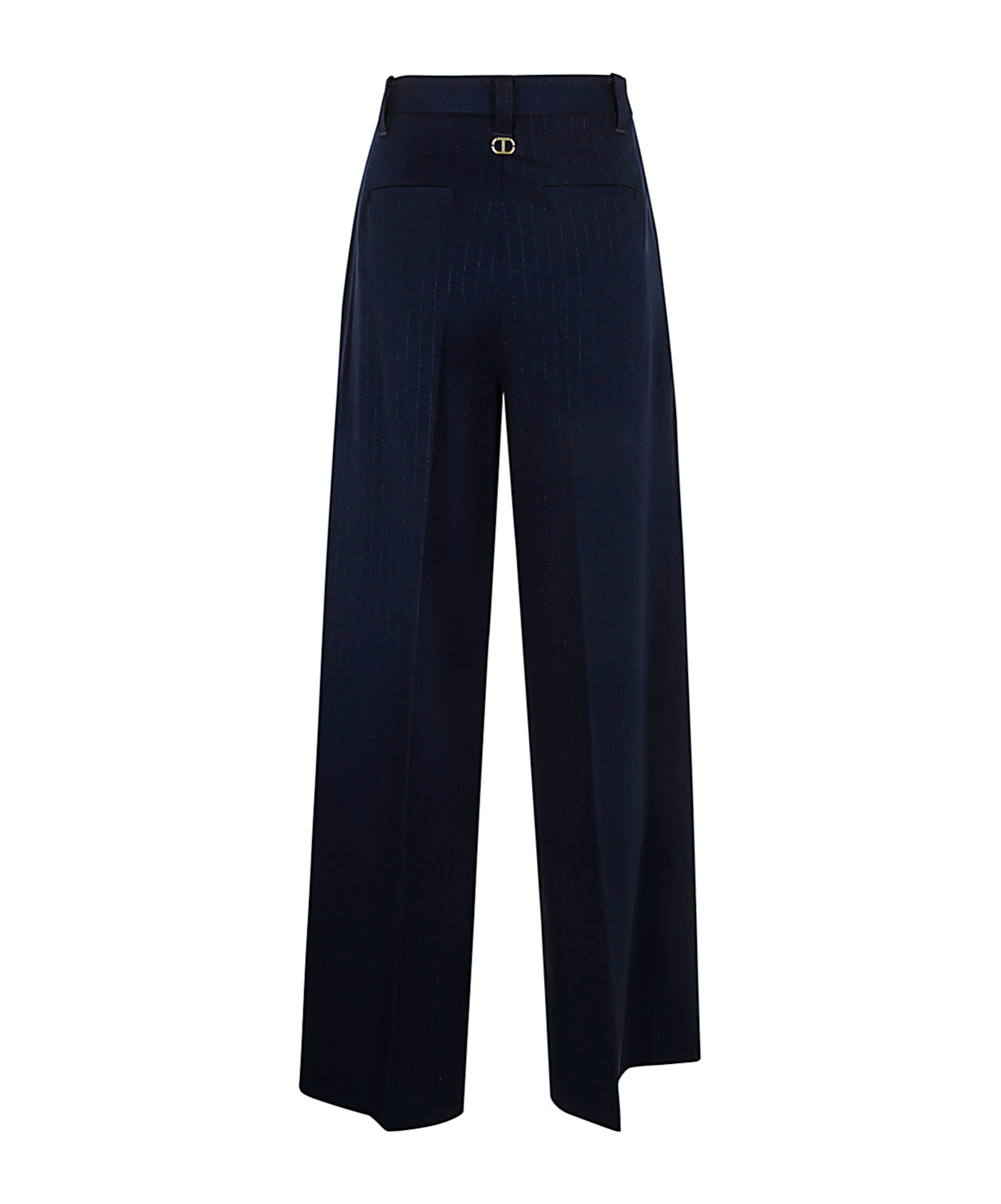 Shop Twinset Wide Leg Pinstripe Pants In Black