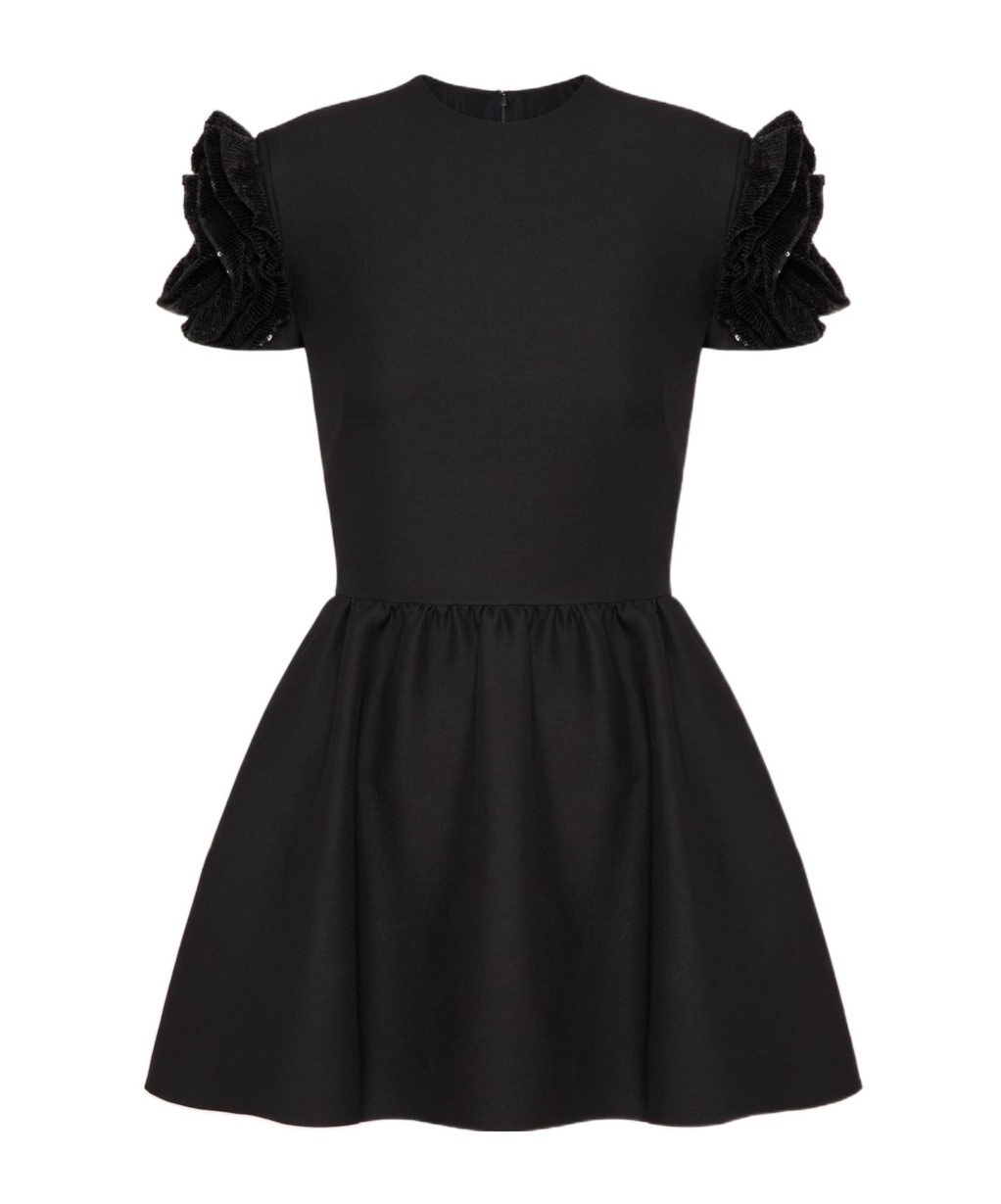 Valentino Waist Wool Dress In Black