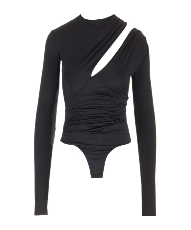 Amazuìn 'lilia' Satin Bodysuit In Black