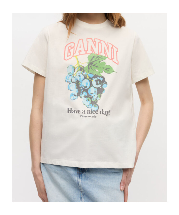 Ganni Grape Print Crew Neck Short Sleeve Top
