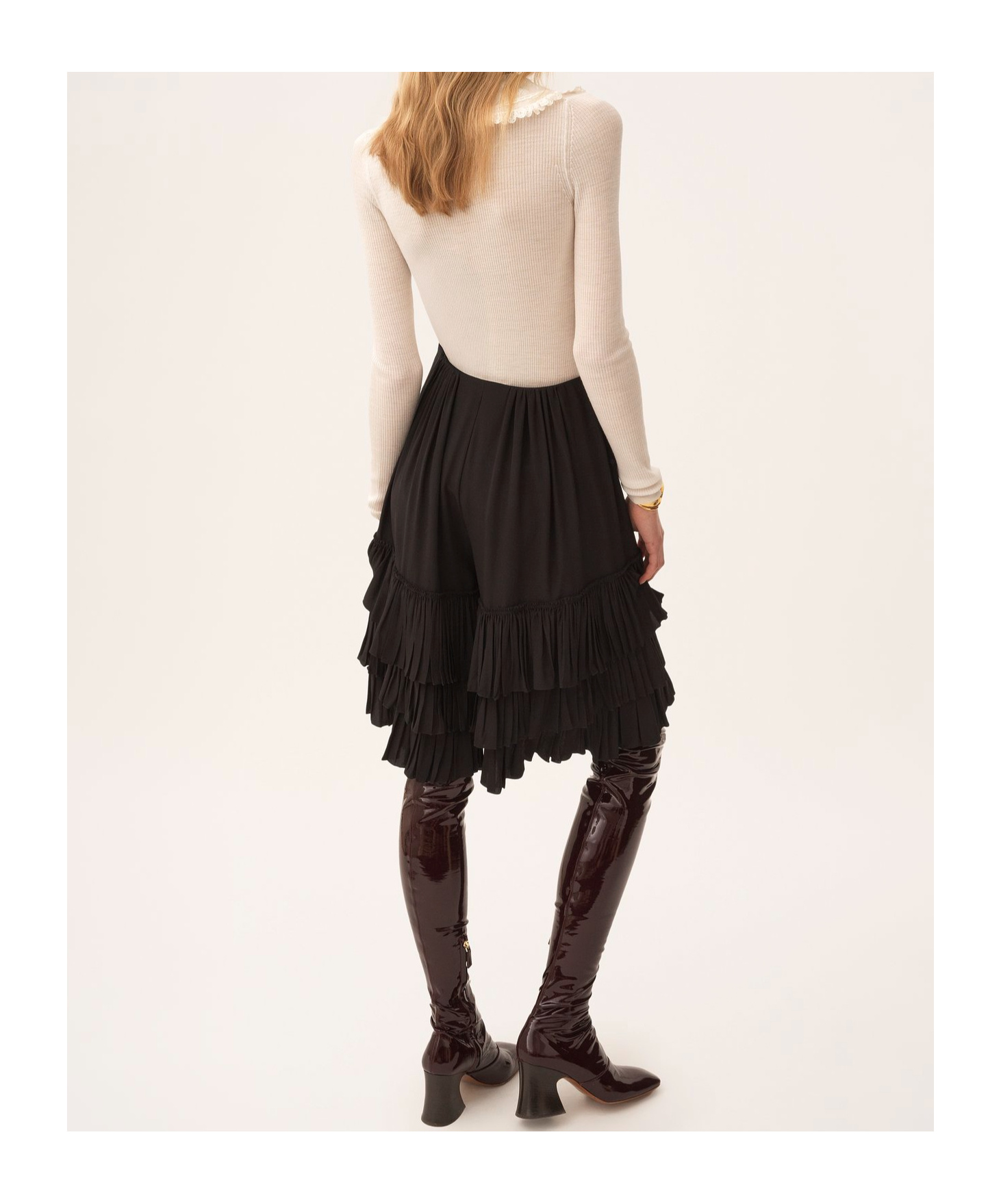 Chloé Short À Volants Superposés En Crêpe De Chine Femme Noir Taille 36 100% Soie In Black