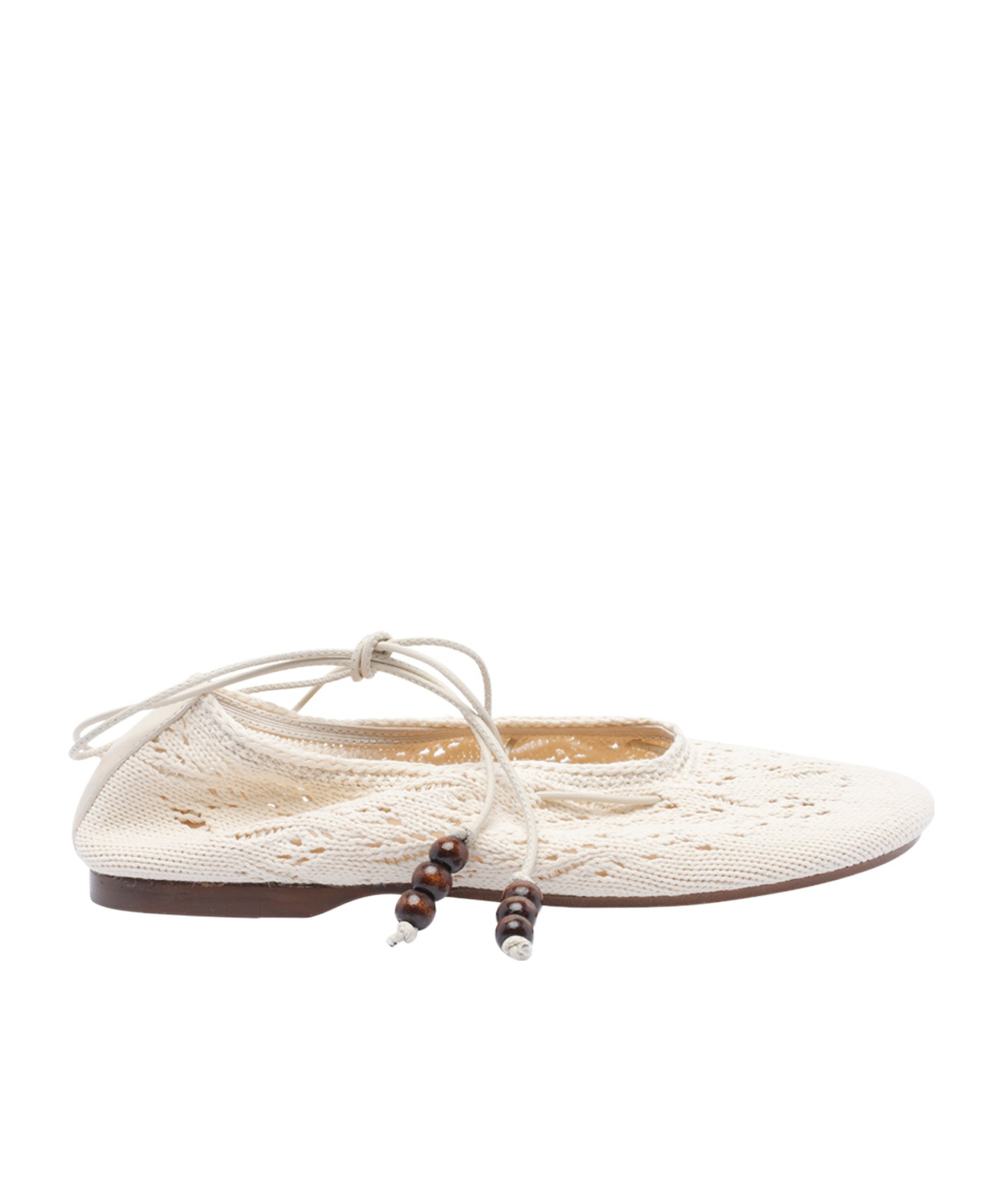 Alohas 'rosemary' White Ballet Flats With Embroidered Design Ankle Knot Closure In Cream