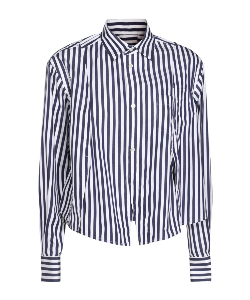 Sacai Striped Classic-collar Shirt In White