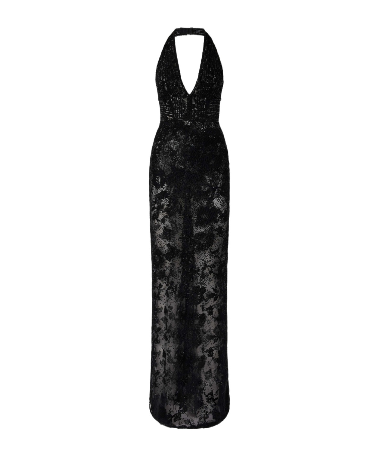 Ermanno Scervino Mermaid Gown In Chantilly Lace With Tonal Crystals In Black
