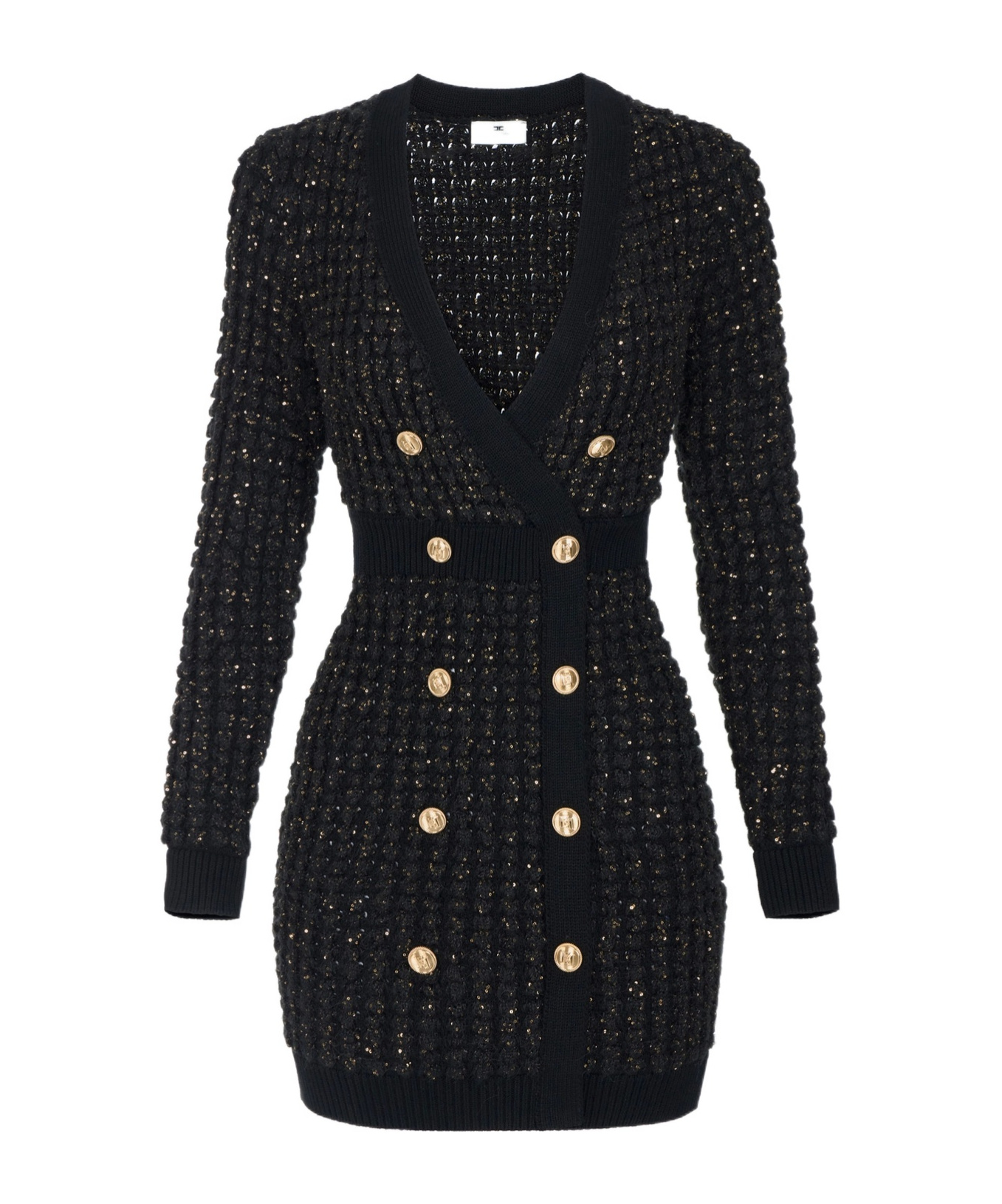 Elisabetta Franchi Boucle Knit Dress With Sequins In Black