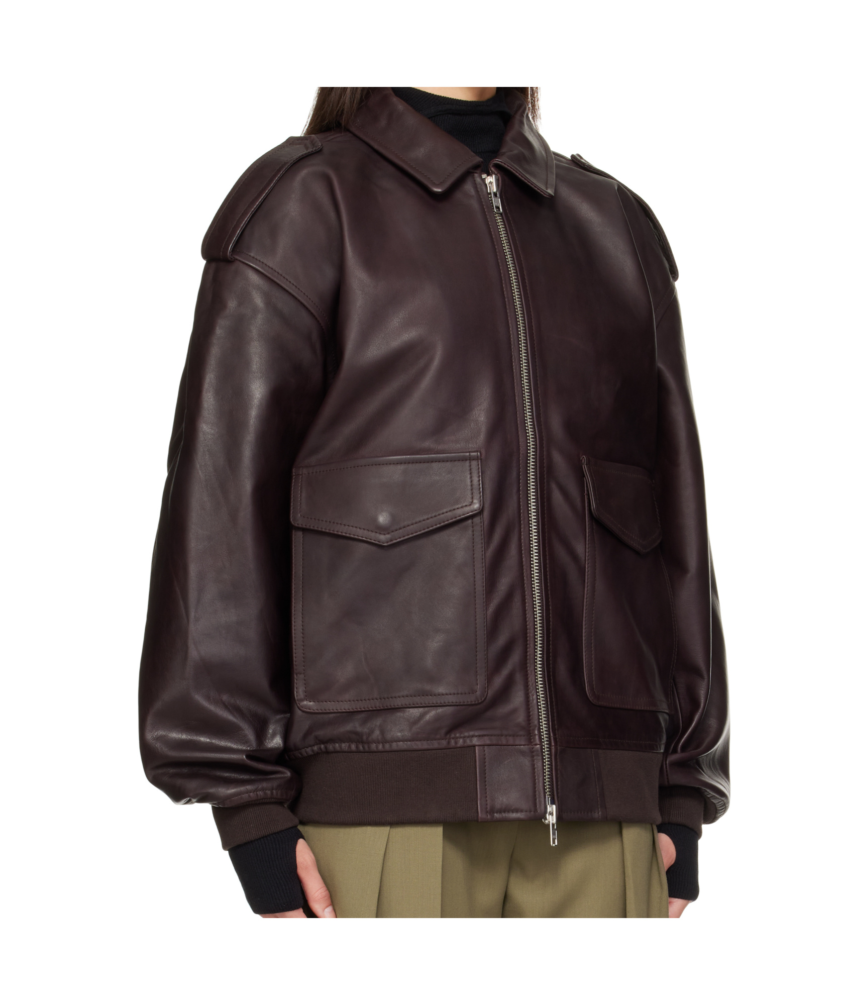 The Frankie Shop Viper Oversized Leather Jacket In Brown
