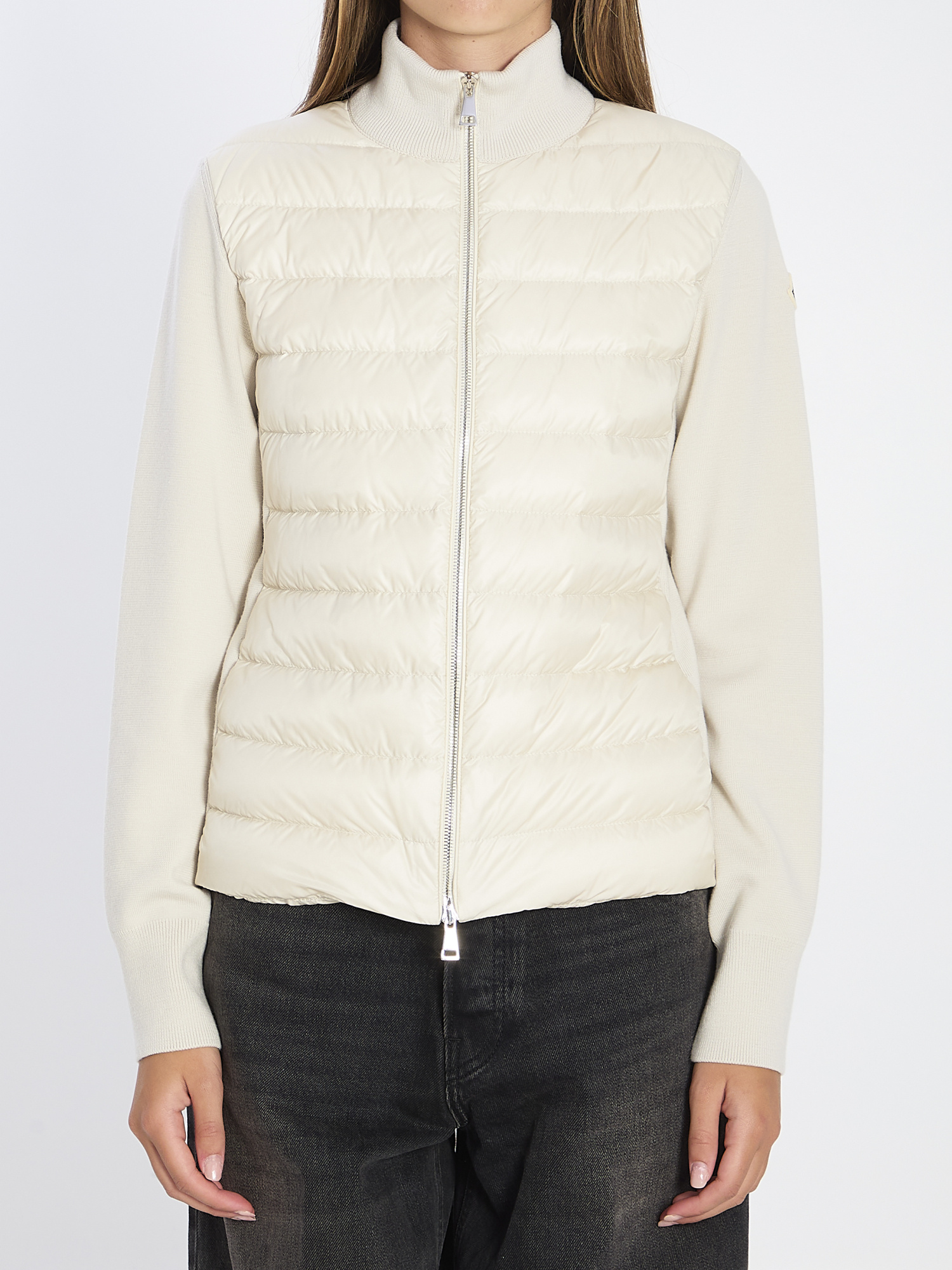 Moncler Quilted Tech Fabric Cardigan Pockets In Neutral