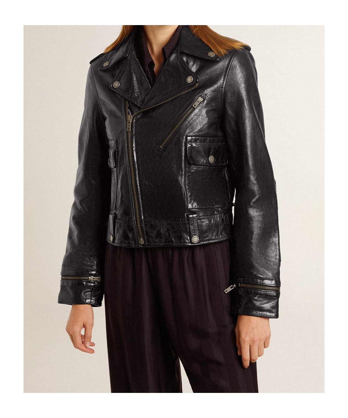 Golden Goose Smooth Leather Motorcycle Jacket In Black