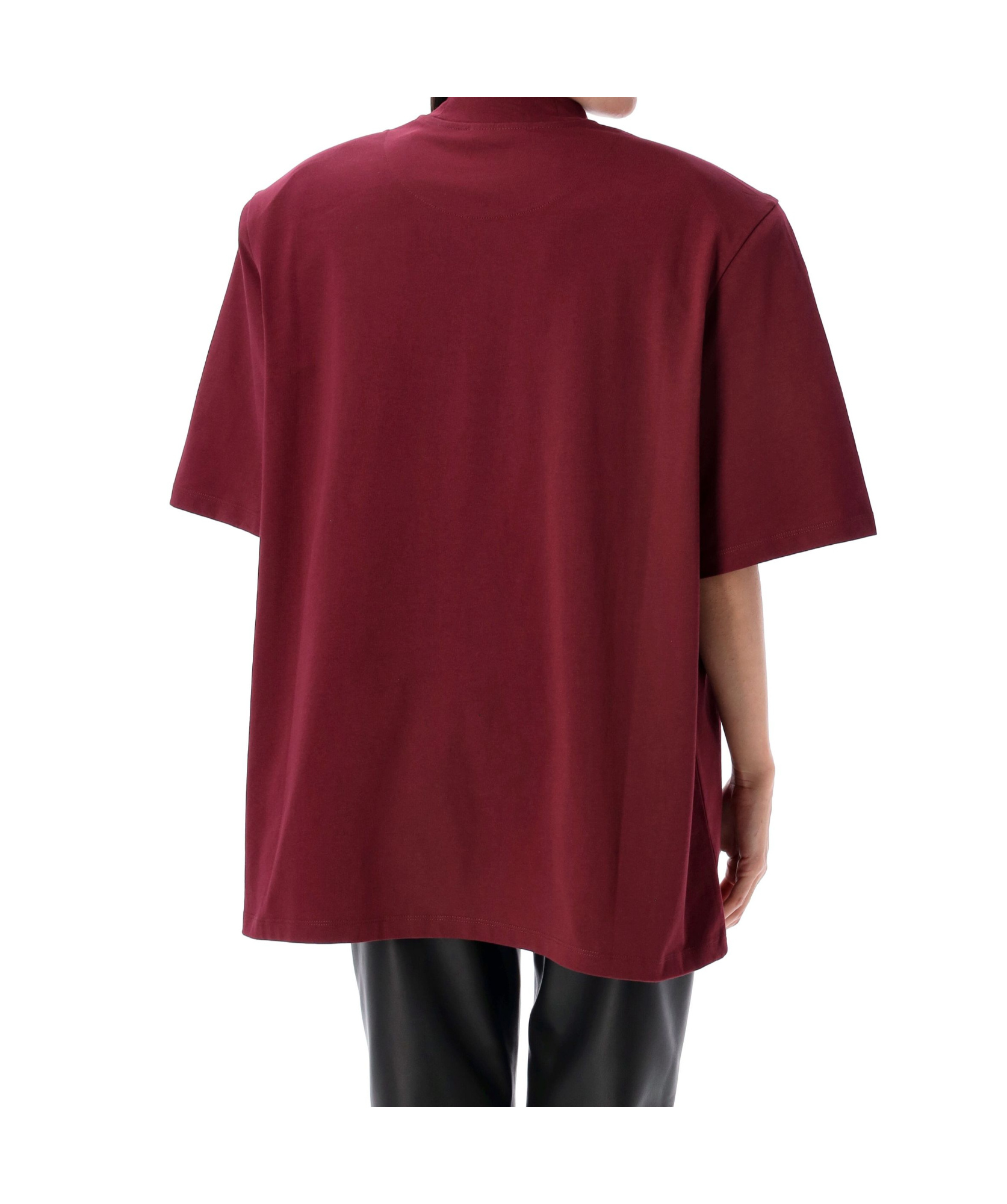 Attico Crewneck Mock Neck Logo Embroidered Top In Burgundy