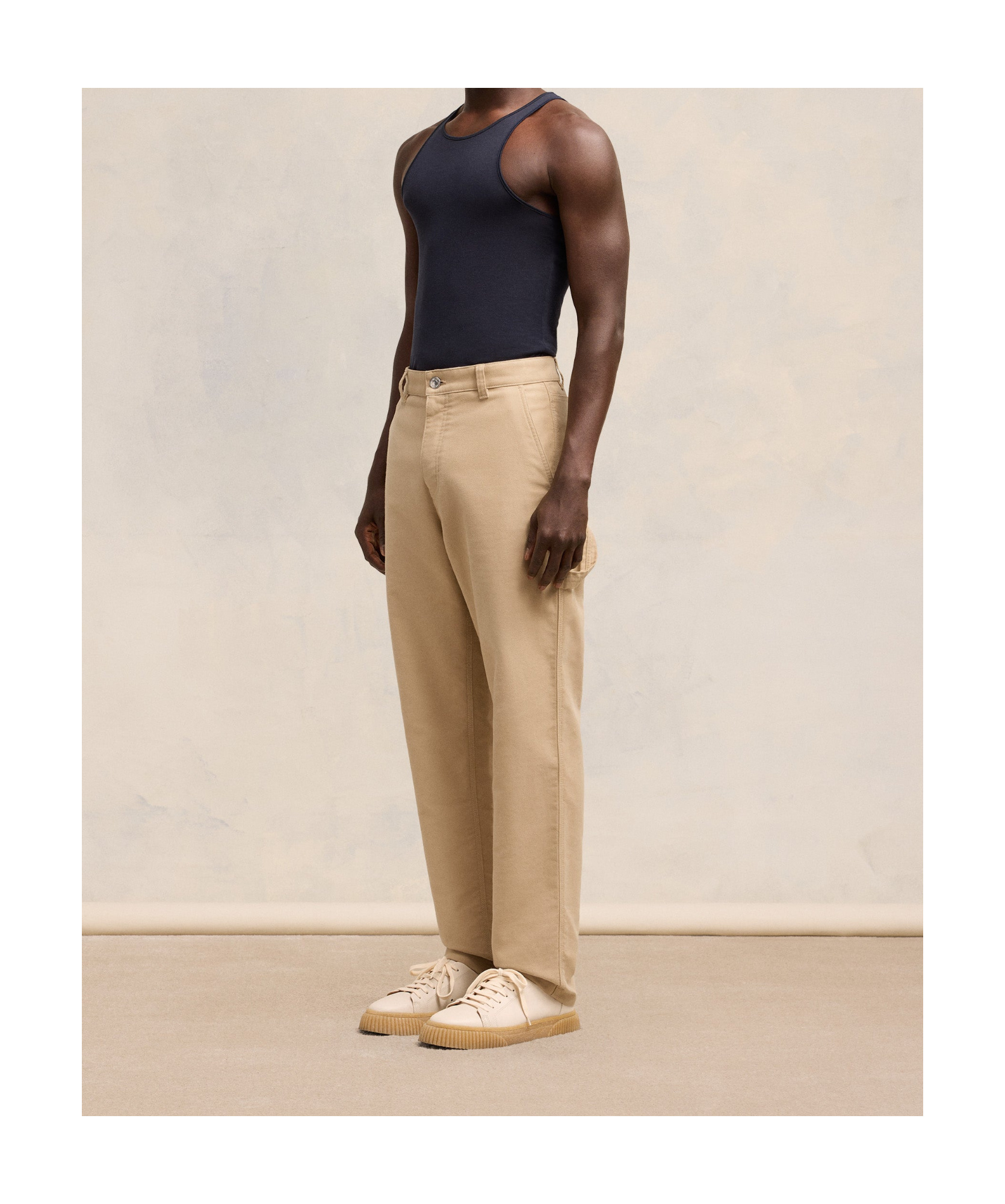 Shop Ami Alexandre Mattiussi Ami Logo-patch Worker Trousers In Nude