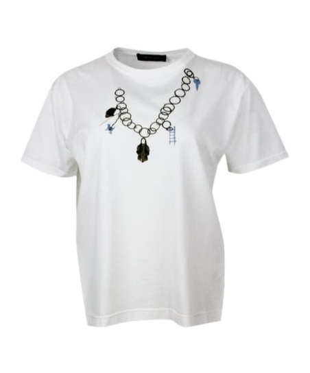 Fabiana Filippi Short-sleeved Crew-neck T-shirt In Fine Cotton Jersey With Chain Print In White