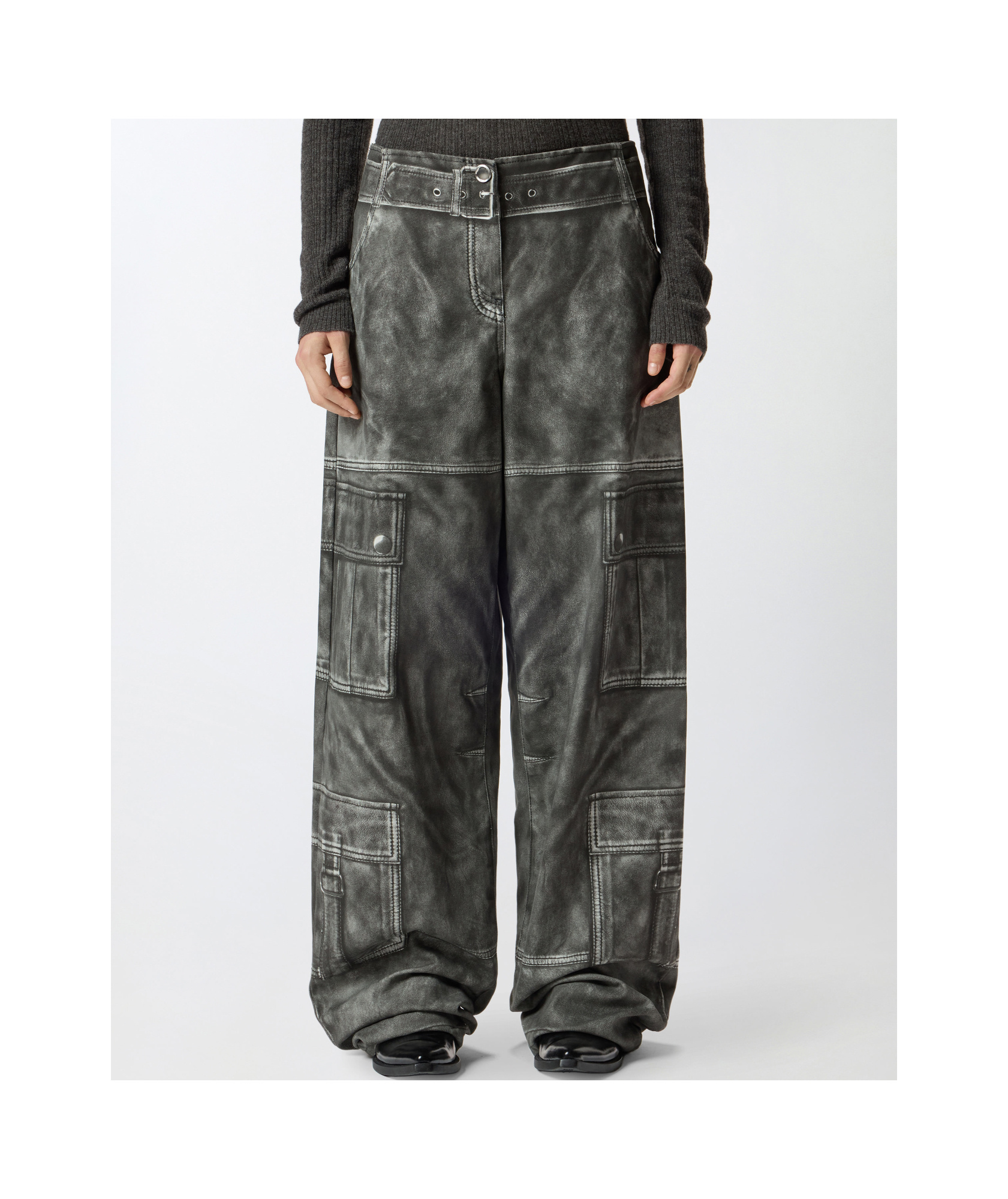 Pinko Wide-leg Trousers With Leather-effect Print In Gray