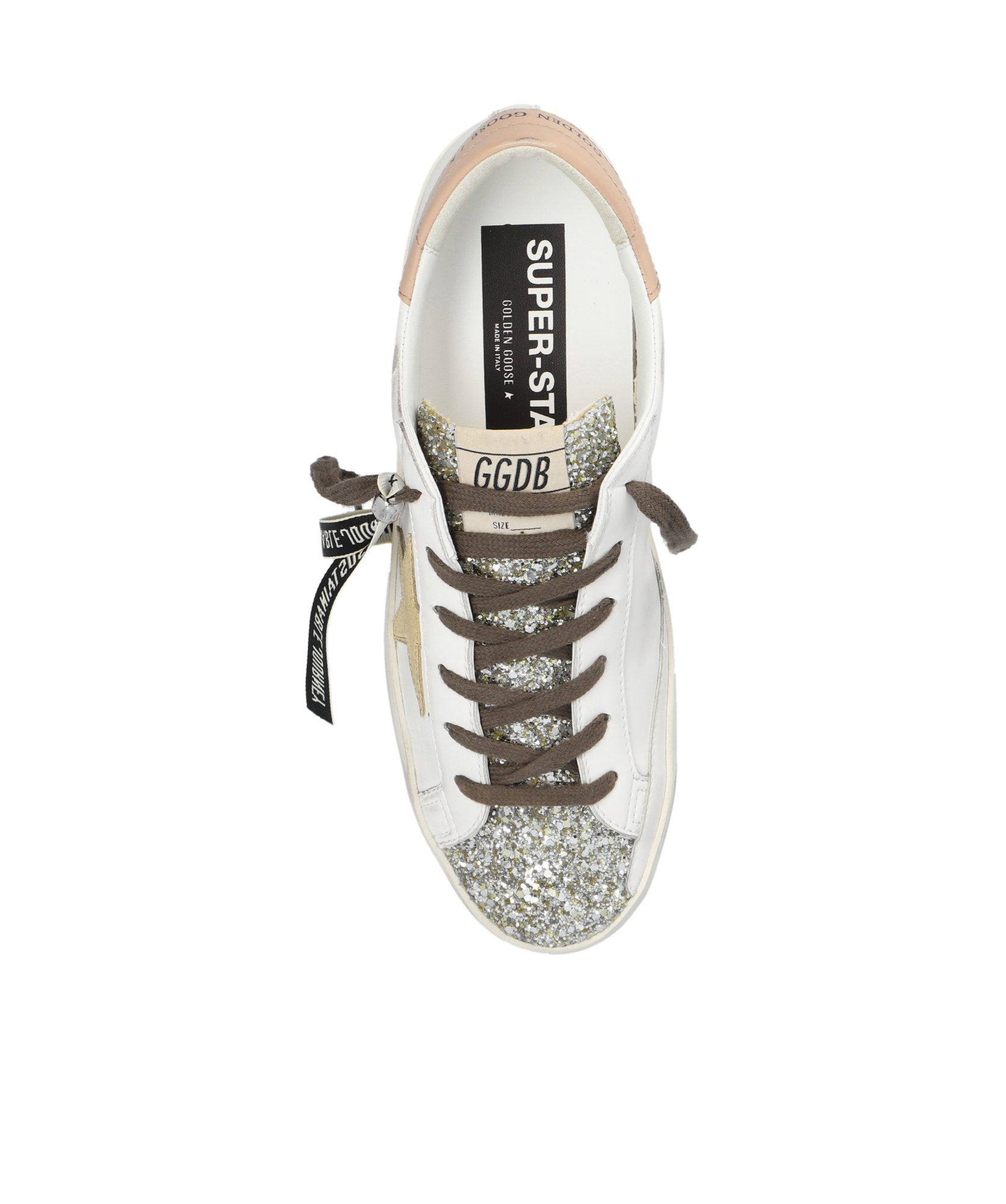 Golden Goose Womens Bio-based Super-star With Platinum Glitter Tongue In White