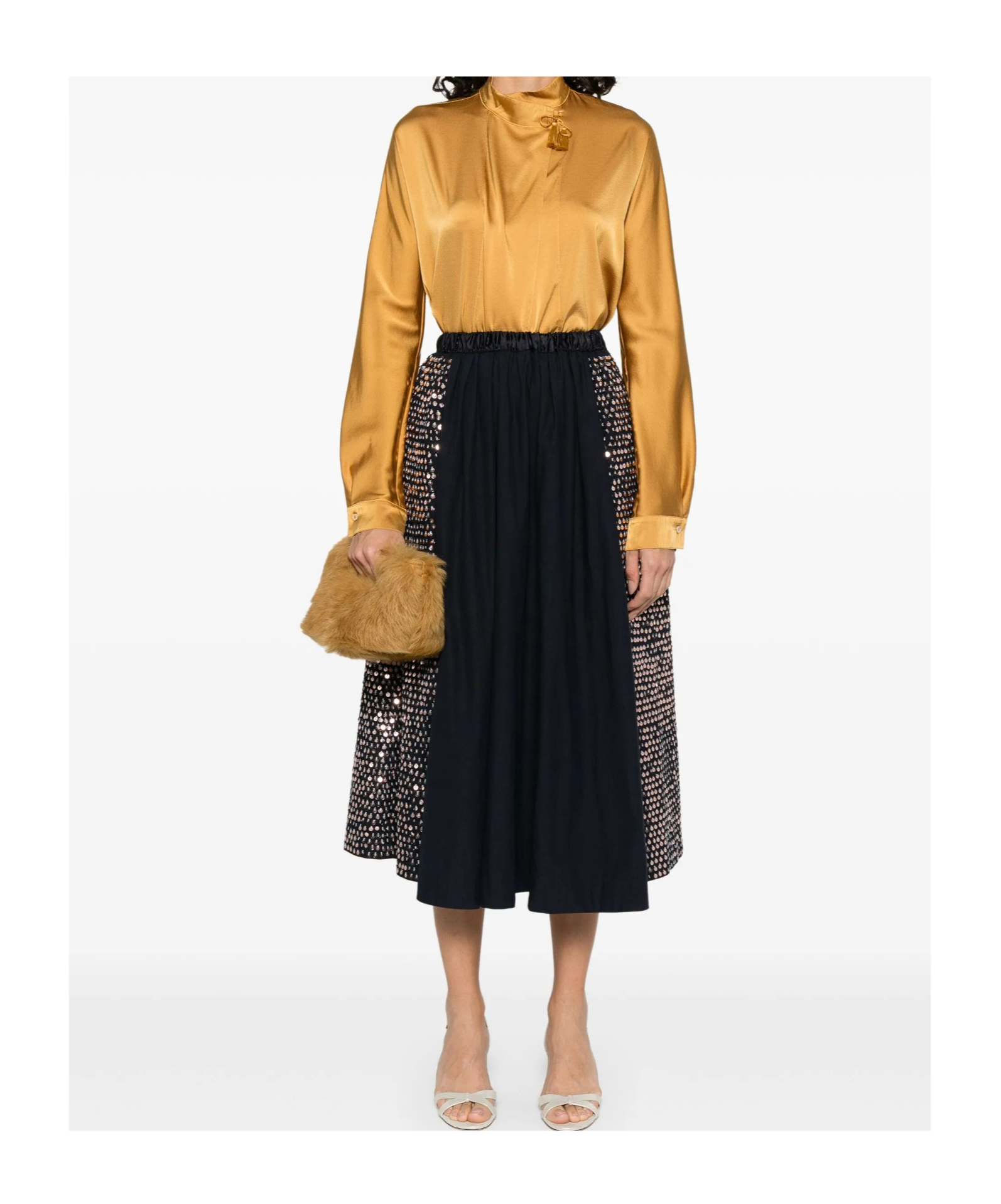 Forte Forte High Neck Satin Blouse With Tassel Detail In Yellow