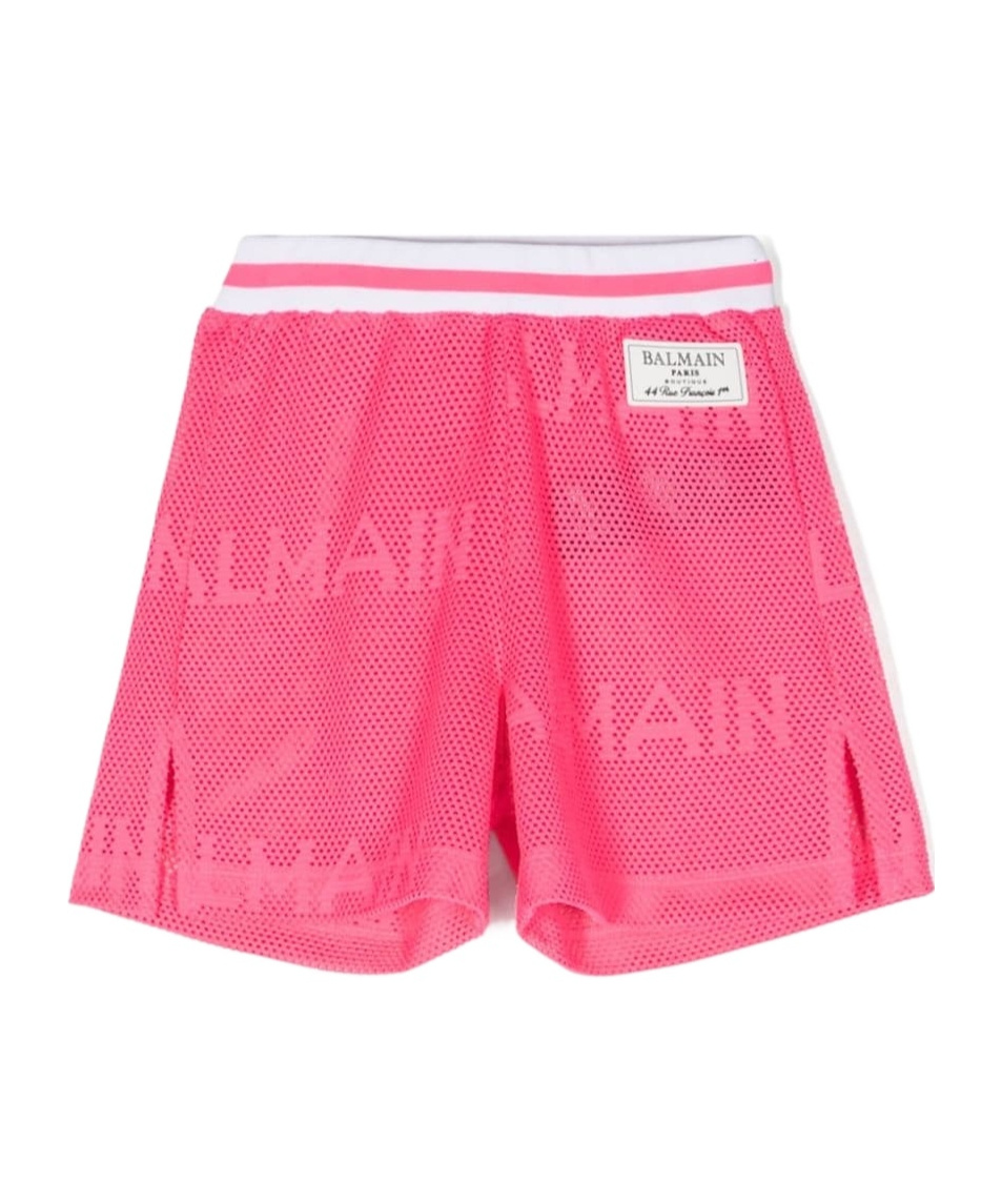 Balmain Logo-patch Mesh Shorts In Pink