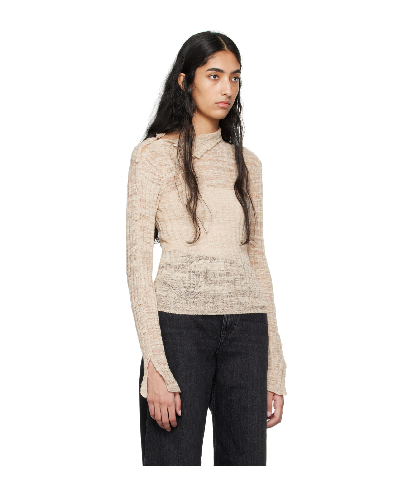 Acne Studios Button Shoulder Sweater In Nude