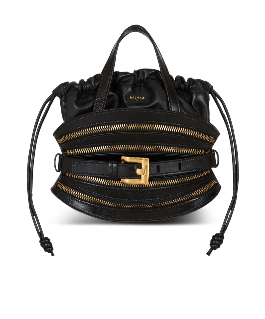 Balmain Mini Shuffle Zips Bag In Calfskin Leather In Black