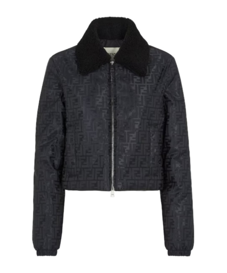 Fendi Logo Zipper Casual Jacket In Black