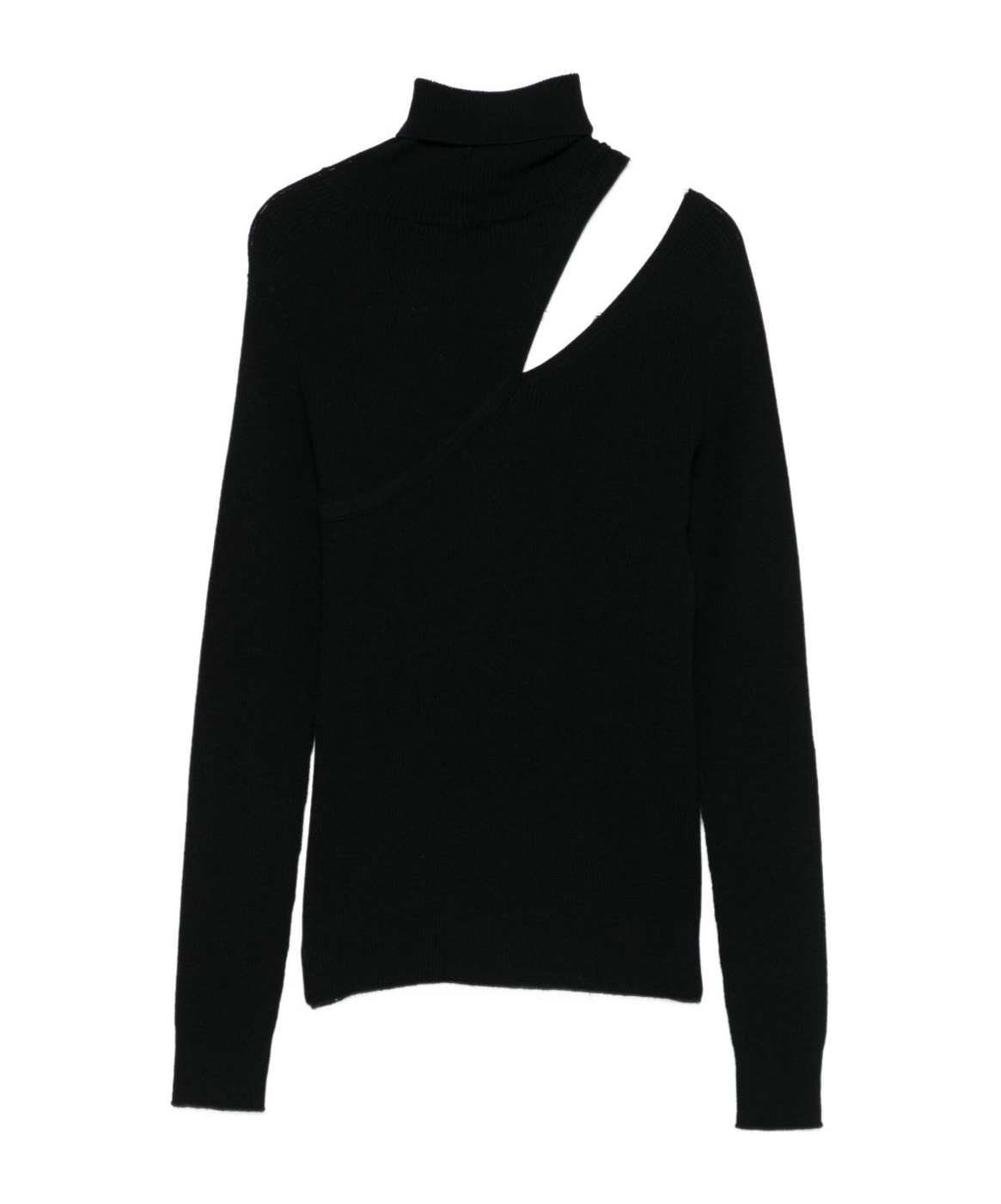 D Exterior Asymmetrical Cut-out Black Wool Sweater In Black