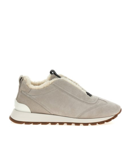 Brunello Cucinelli Monili Chain-detail Suede Sneakers In Nude
