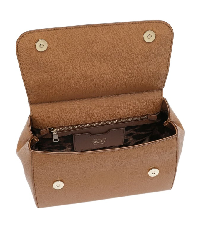 Dolce & Gabbana Large Sicily Top Handle Bag In Dauphine Leather In Brown
