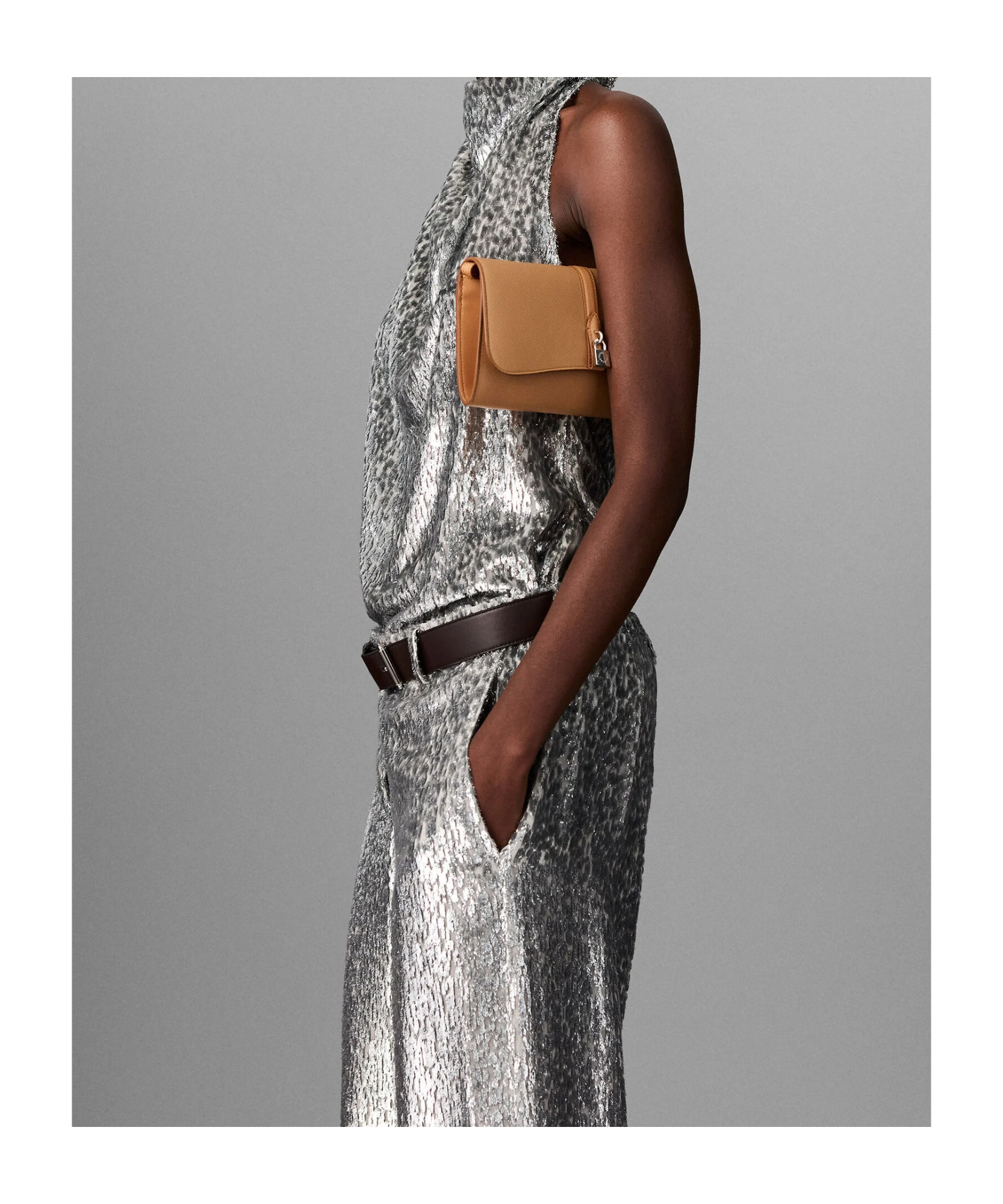 Stella Mccartney Metallic Velvet Halterneck Top And Hood In Brown