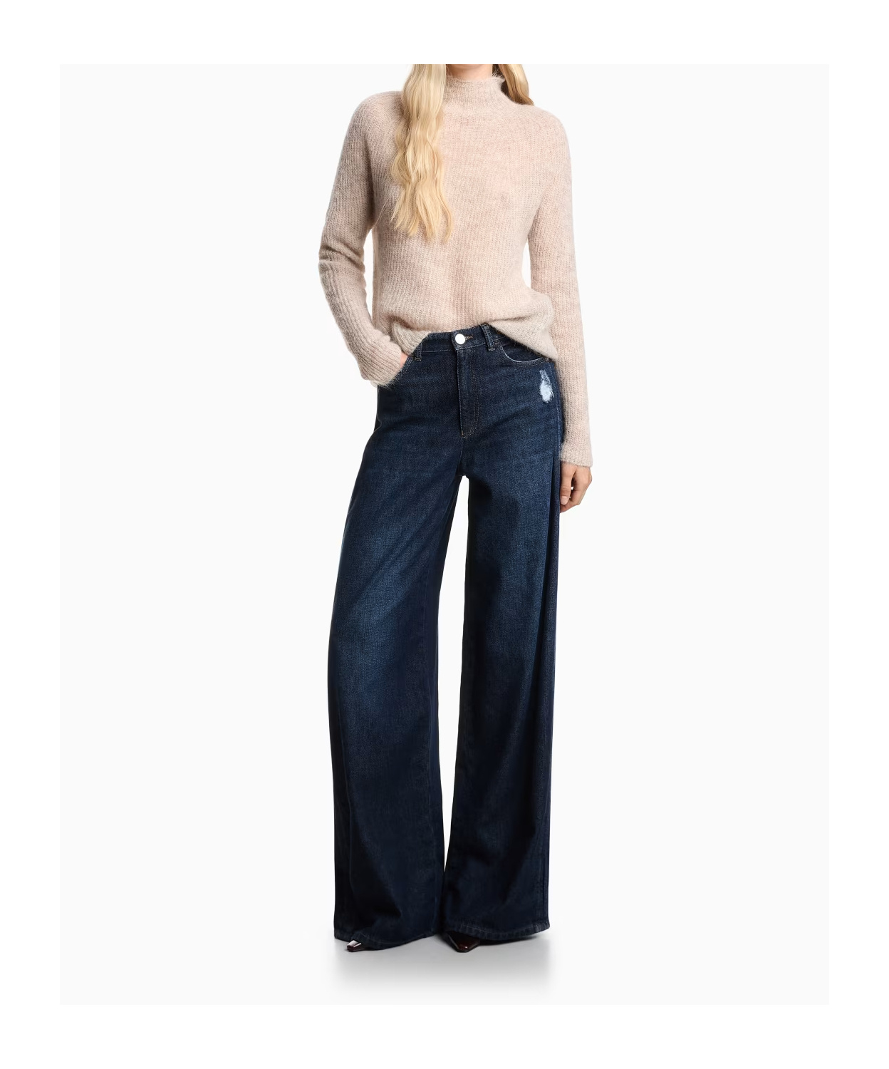 Emporio Armani Mock-neck Jumper In An Alpaca Wool Blend In Neutral
