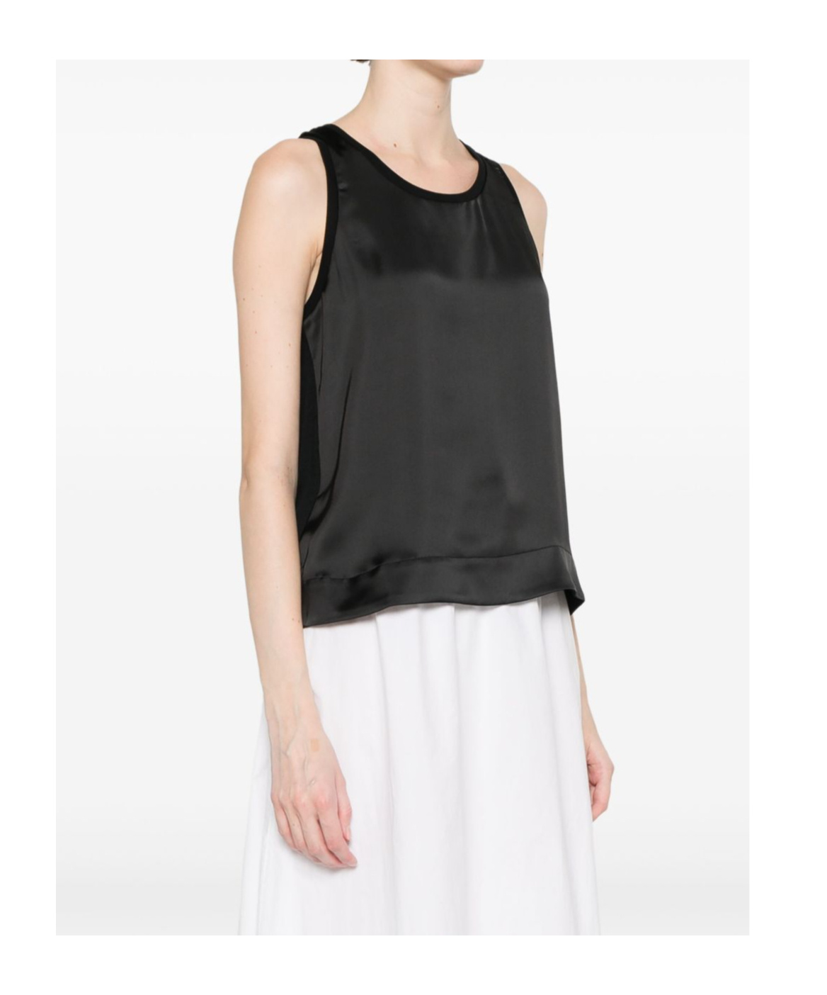 Herno Glam Knit Effect Satin Tank Top In Black